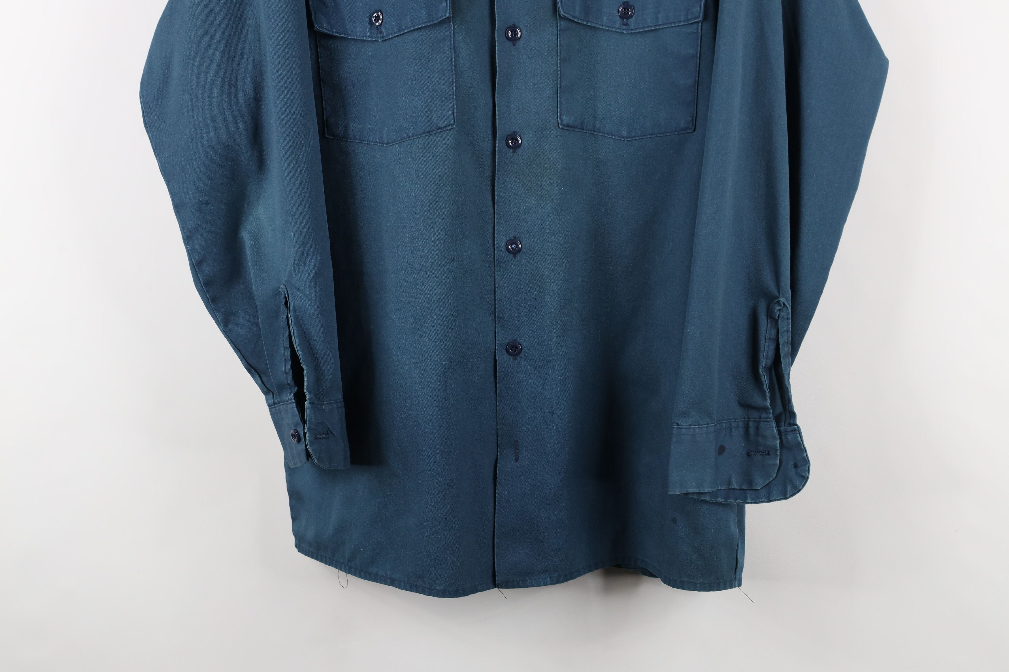 Dickies × Vintage Vintage 90s Dickies Thrashed Workwear Button Shirt Teal USA Size US M / EU 48-50 / 2 - 3 Thumbnail