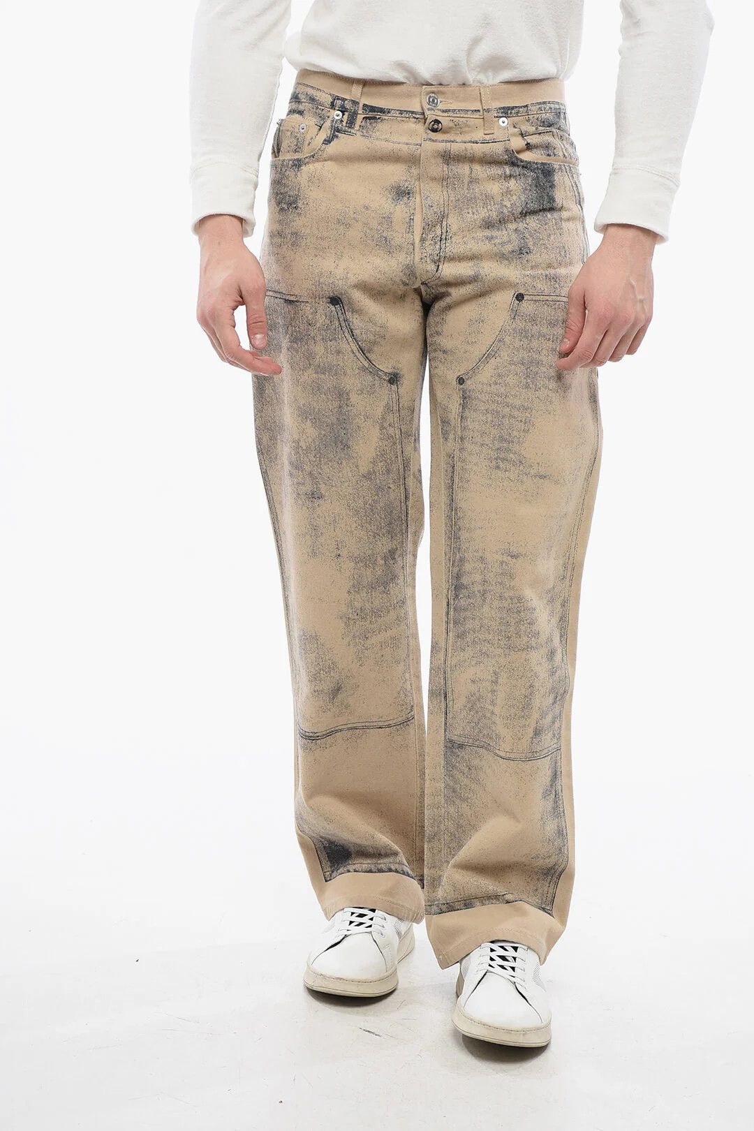 Dior × ERL og1mm0326 Printed Regular-Fit Jeans in Beige Size US 31 - 1 Thumbnail