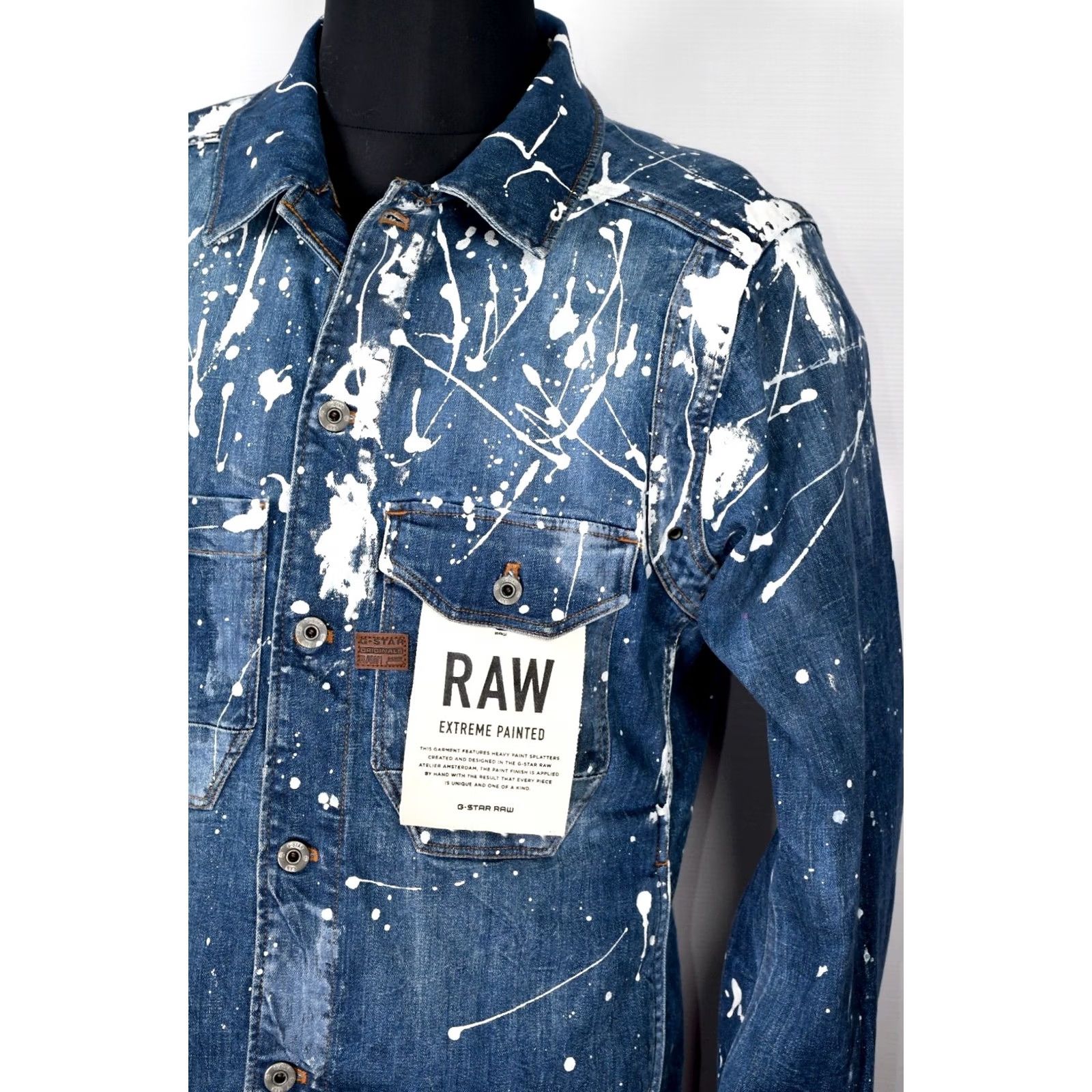 G-Star G-Star Raw Wolker 3D Slim Extreme Painted Denim Men's Jacket M Blue Painted Denim Jacket Mens 90s (no) Size US M / EU 48-50 / 2 - 5 Thumbnail