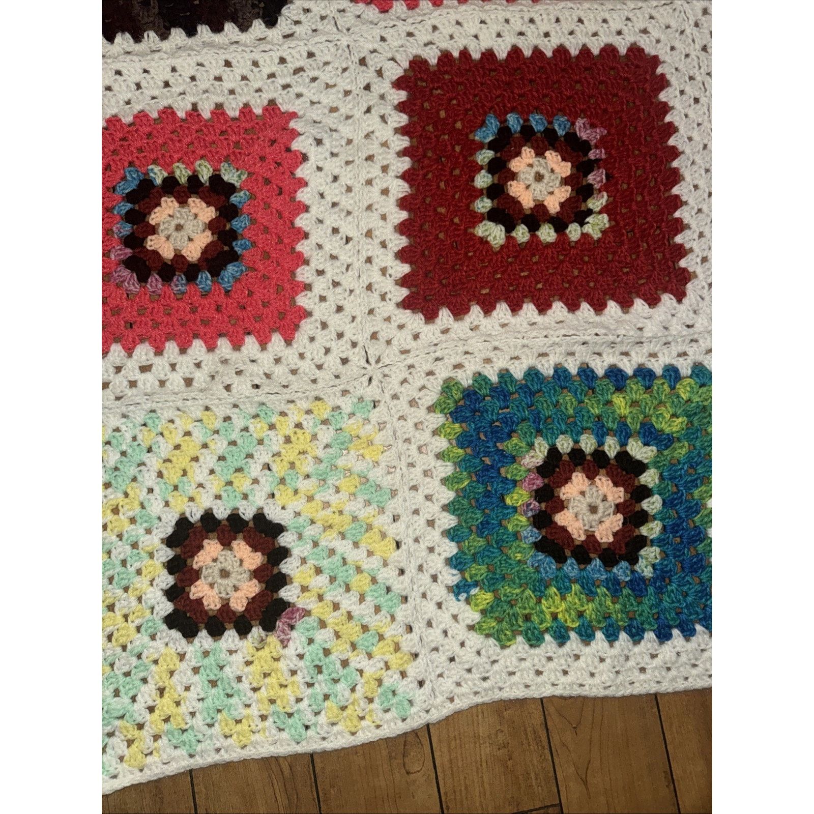 Handmade Vintage Crochet Floral Throw Blanket 49x62 Granny Core Size ONE SIZE - 3 Thumbnail