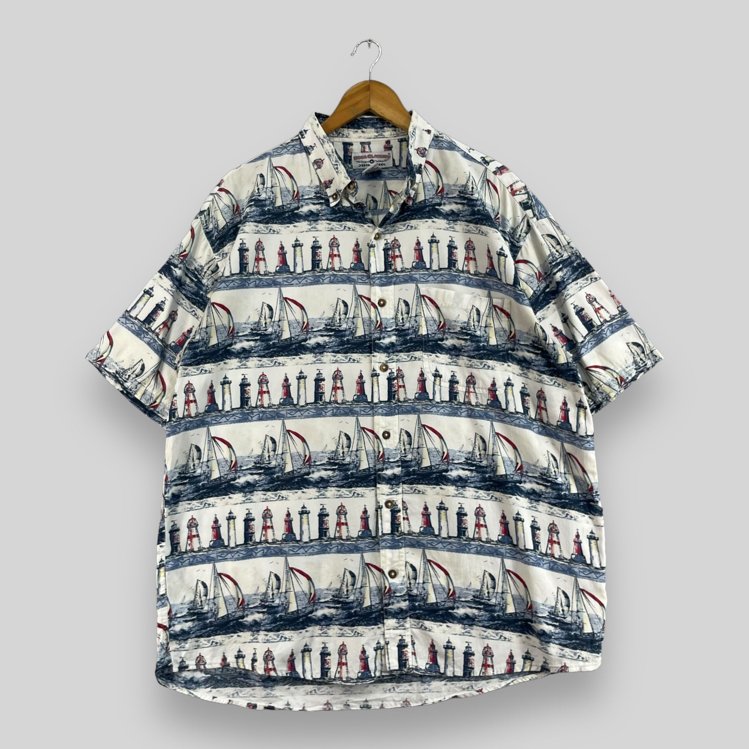 Japanese Brand × Vintage BOCA CLASSICS Hawaiian Sailboat Lighthouse Printed Shirt Size US XL / EU 56 / 4 - 1 Thumbnail
