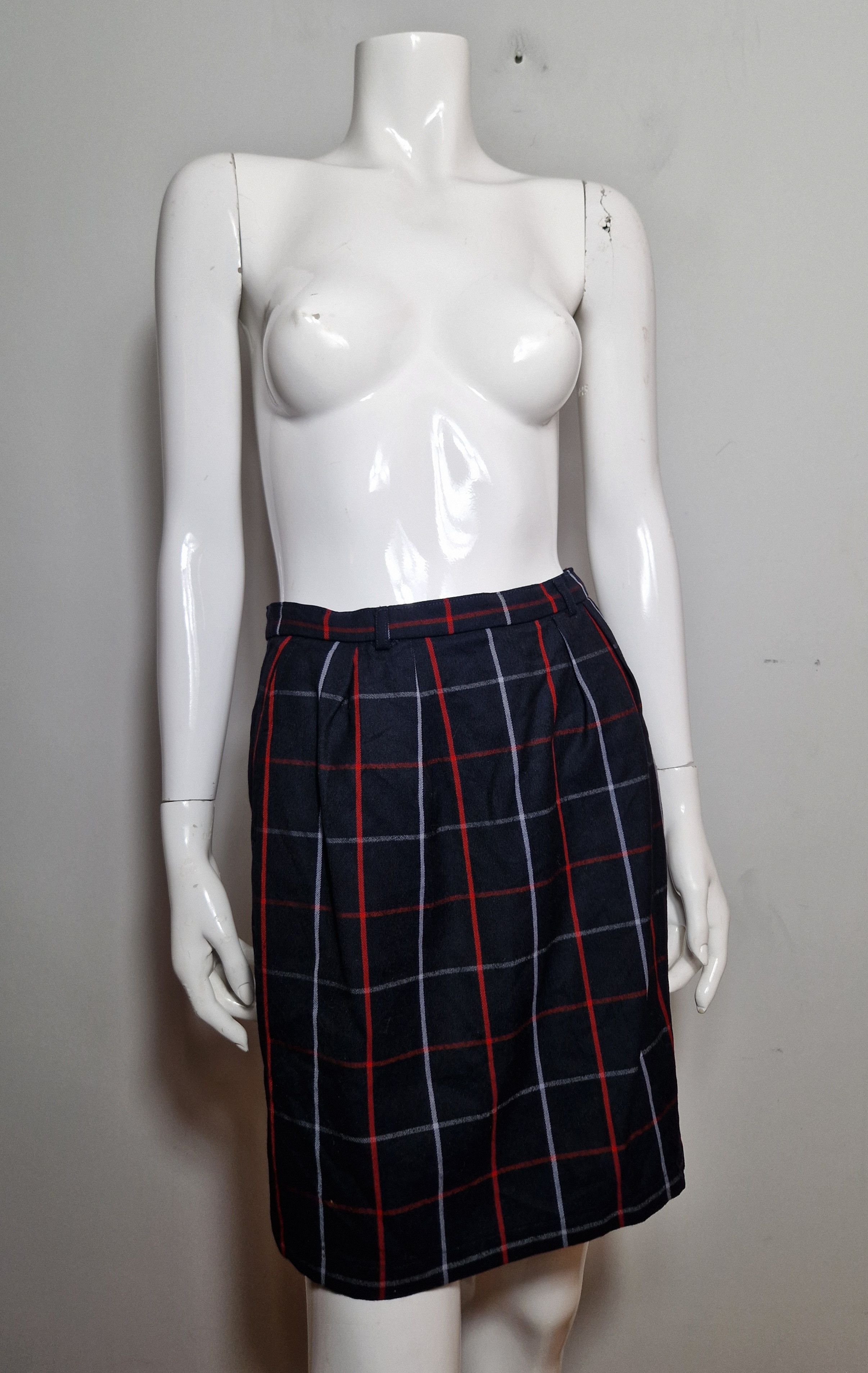 Burberry × Vintage Burberry vintage wool navy nova check mini skirt Size 26" / US 2 / IT 38 - 2 Thumbnail