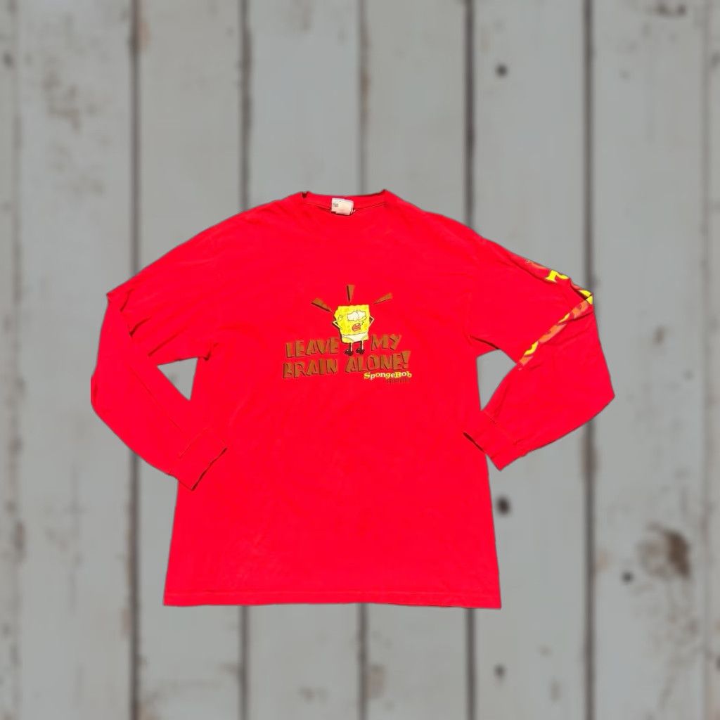 Nickelodeon VINTAGE Nickelodeon Shirt Mens L SpongeBob SquarePants Long Sleeve Red 2001 USA Brain Alone Size US L / EU 52-54 / 3 - 1 Thumbnail