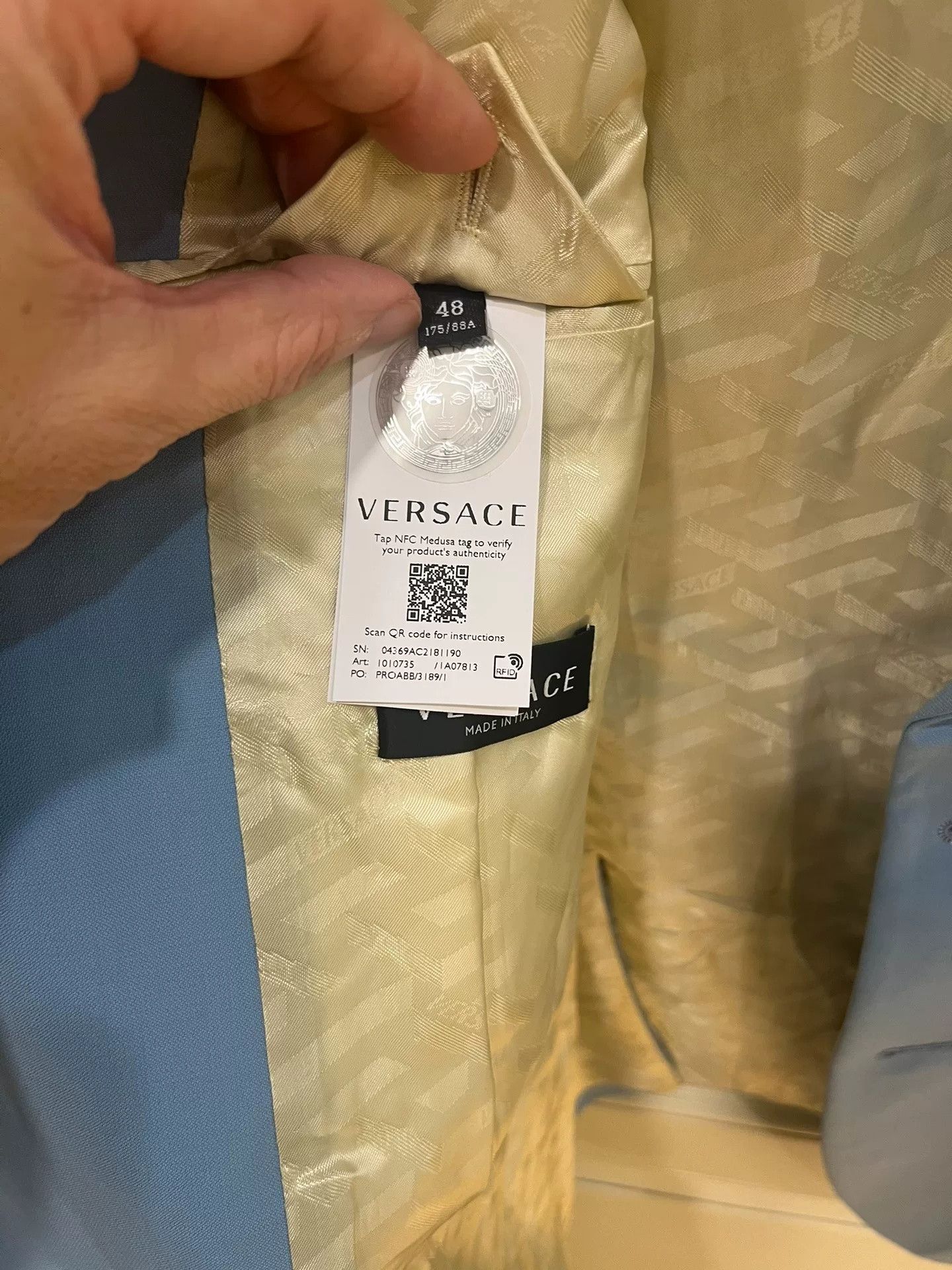 Versace Versace Light Blue Wool Two-Button Blazer Size US M / EU 48-50 / 2 - 5 Thumbnail