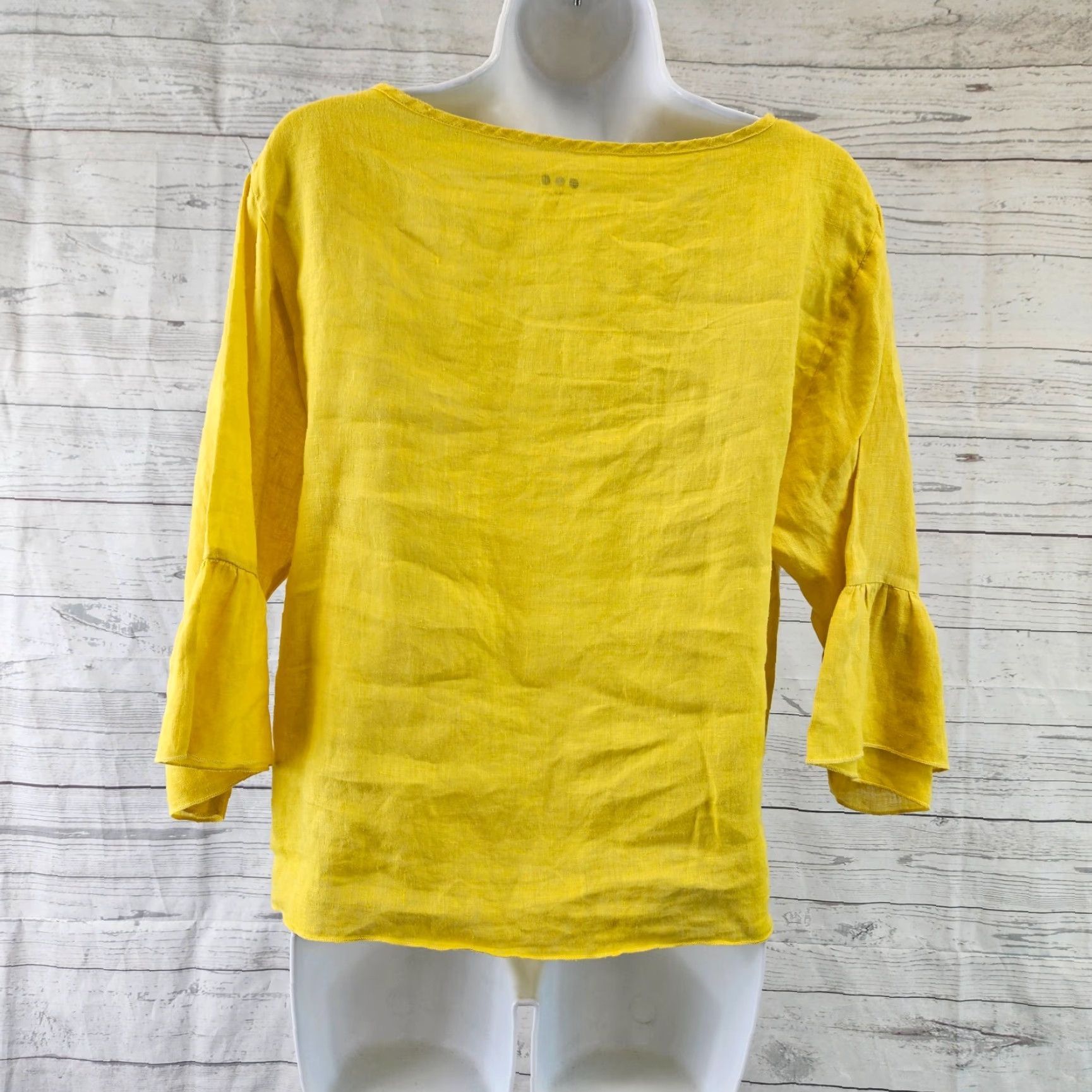 Vintage Three Dots Blouse Womens Linen Top Size Small Solid Yellow V-Neck 3/4 Sleeve Size S / US 4 / IT 40 - 4 Thumbnail