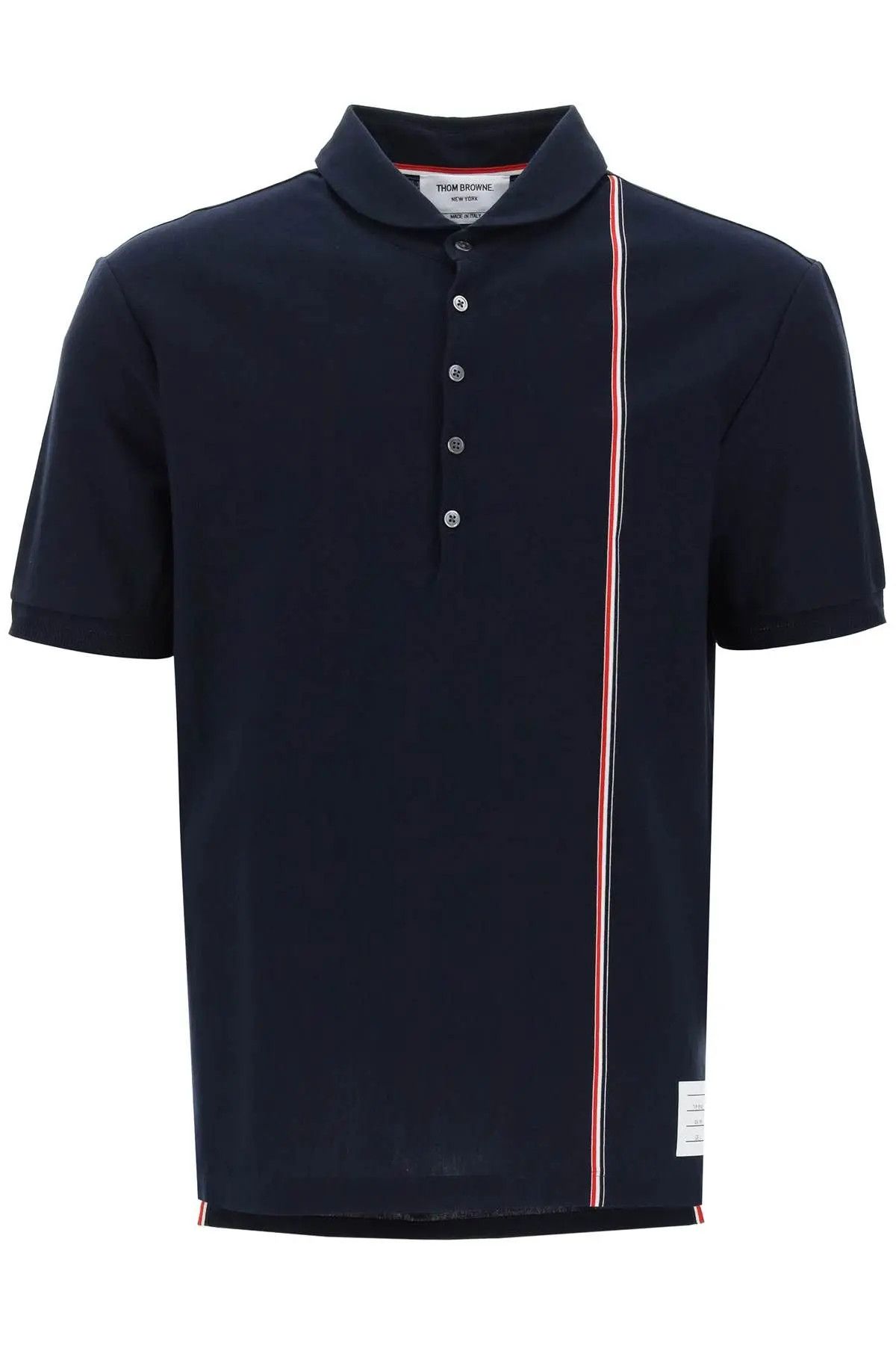 image of Thom Browne O1S22I1N0324 Tricolor Intarsia Polo Shirt In Blue, Men's (Size Small)