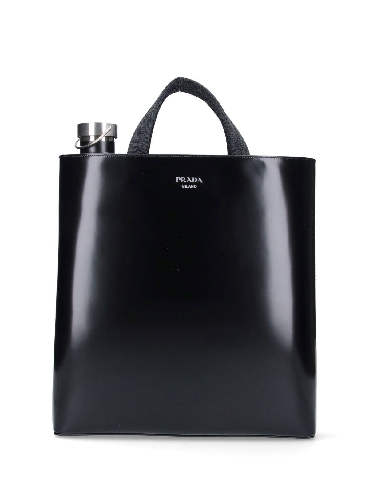 image of Prada Leather Tote With Bottle in Black, Men's