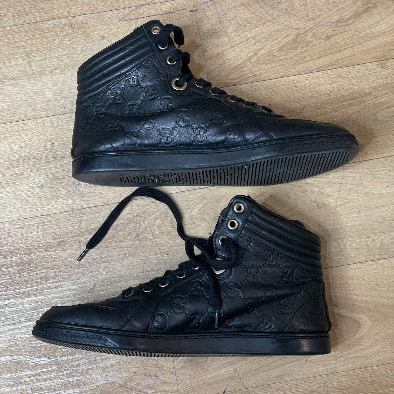 Gucci GUCCI Sneakers GG Web Dapper Black Leather High Top Monogram Size US 7.5 / IT 37.5 - 4 Thumbnail