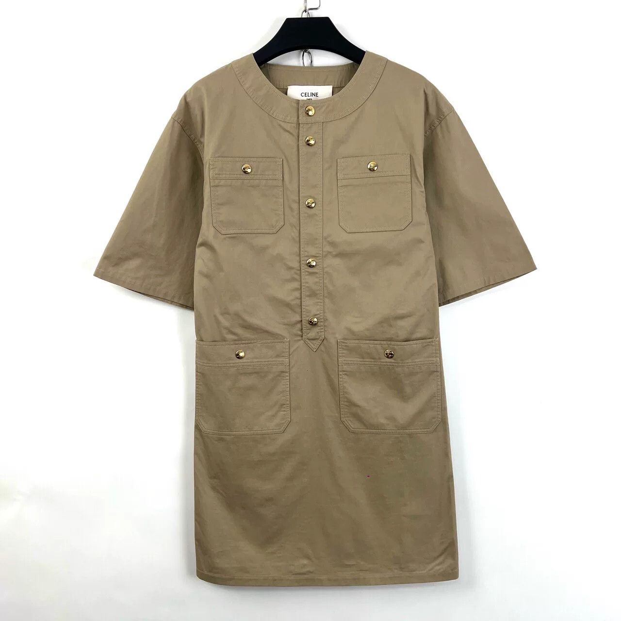 Celine Celine Beige Gold Button Utility Dress Size XXS / US 00 / IT 34 - 1 Thumbnail