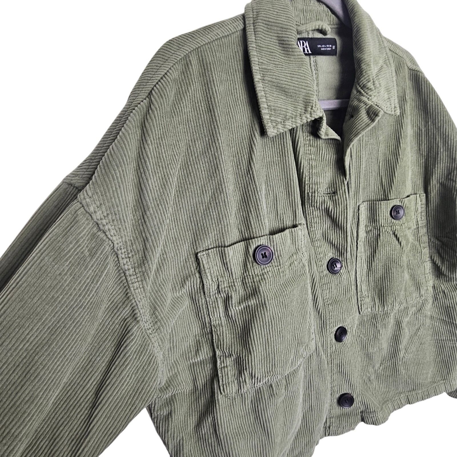 Zara Zara Jacket Green Corderoy Button Front Crop Shirt Shacket L Size L / US 10 / IT 46 - 5 Thumbnail