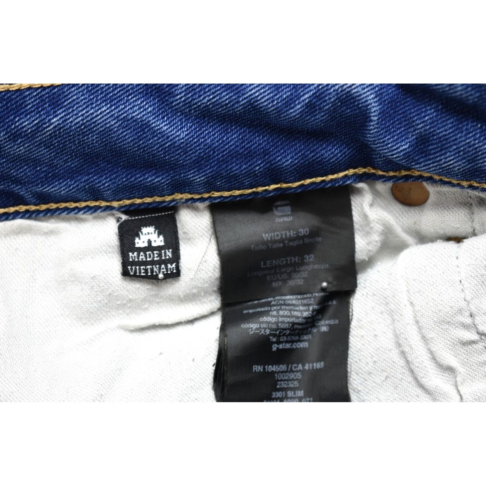 G-Star G-STAR 3301 Slim Jeans Men W30/L32 Button Faded Whiskers Logo Blue Size US 30 / EU 46 - 6 Thumbnail
