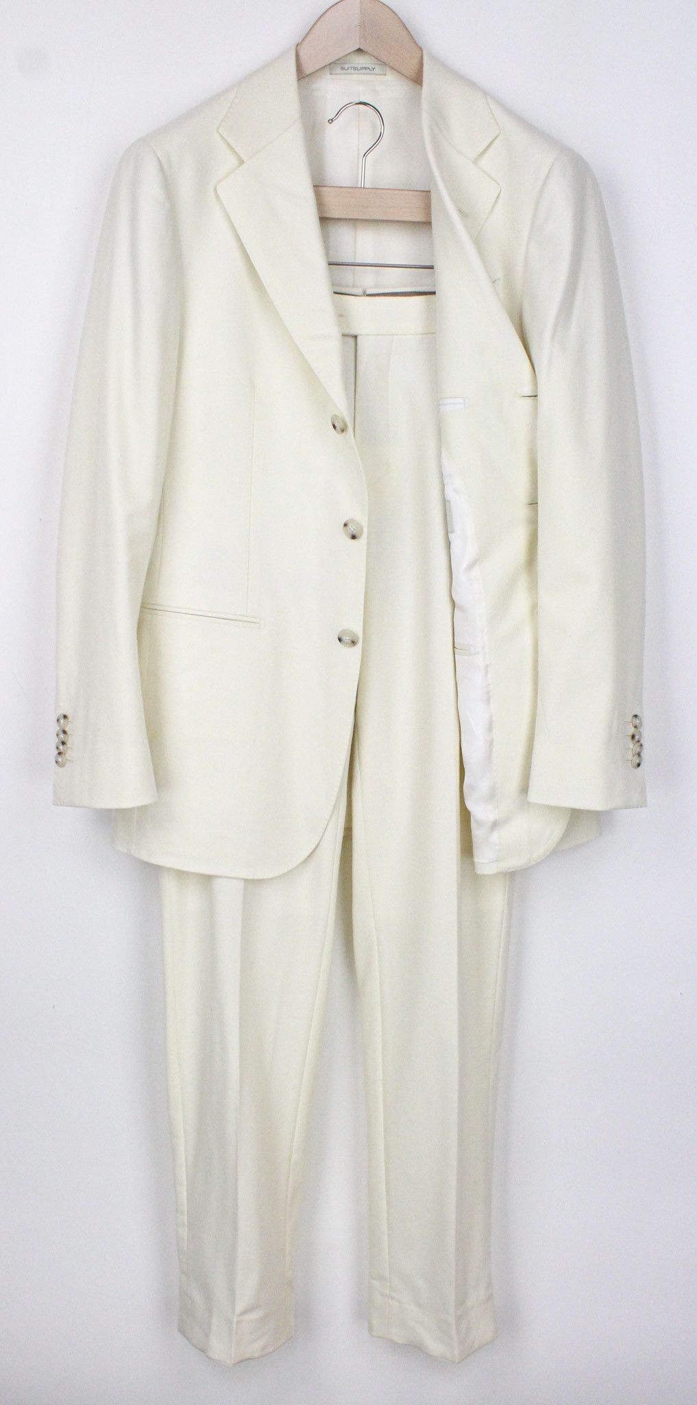 image of Suitsupply Havana Uk38R Off-White Wool Flannel Suit 71819 in Off White, Men's