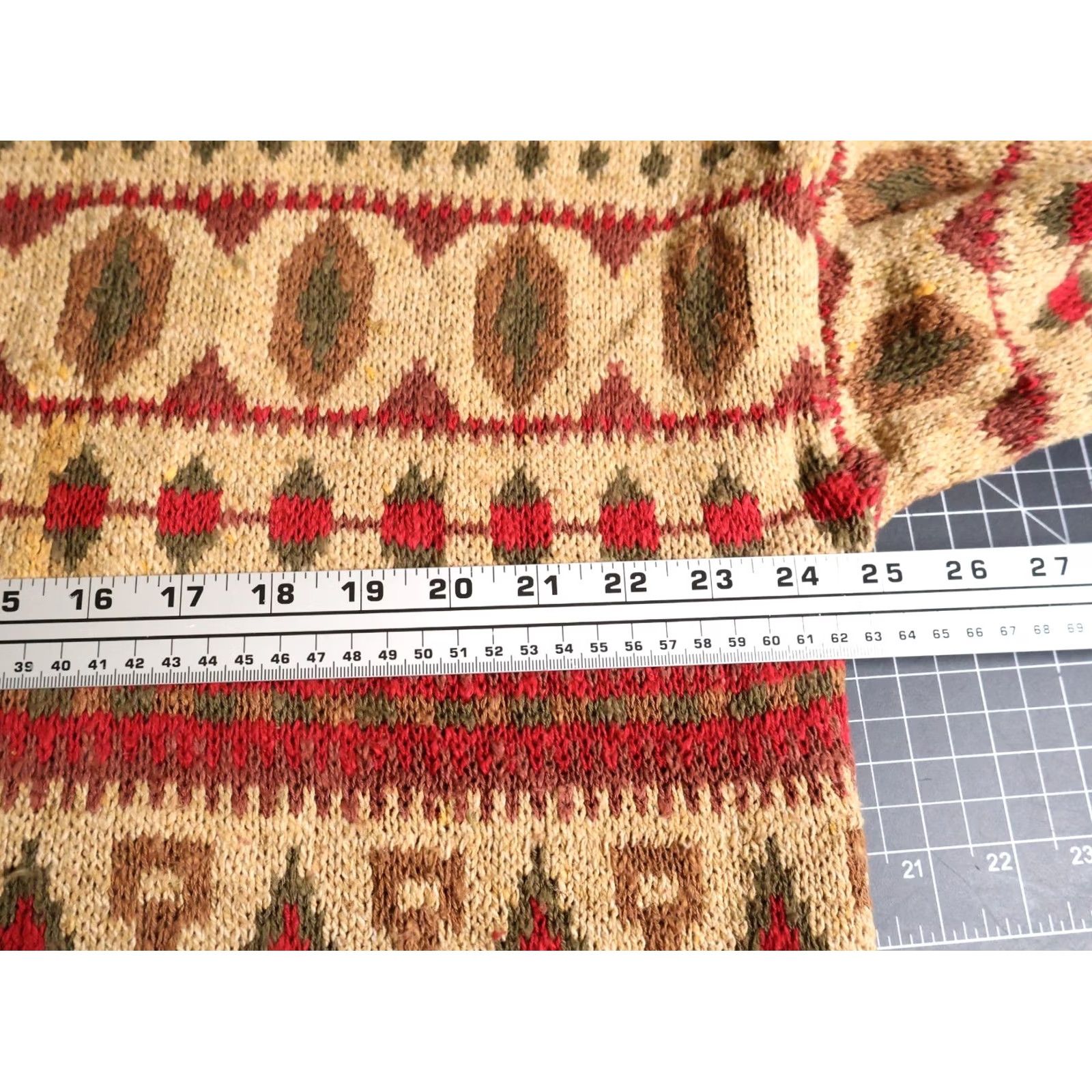 Liz Claiborne VINTAGE Claiborne Sweater Geometric Beige Cotton Knit Crew Neck Long Sleeve Pullover Women's Large 90s Tribal Hipster Oversized Mens Womens Girls Size L / US 10 / IT 46 - 5 Thumbnail