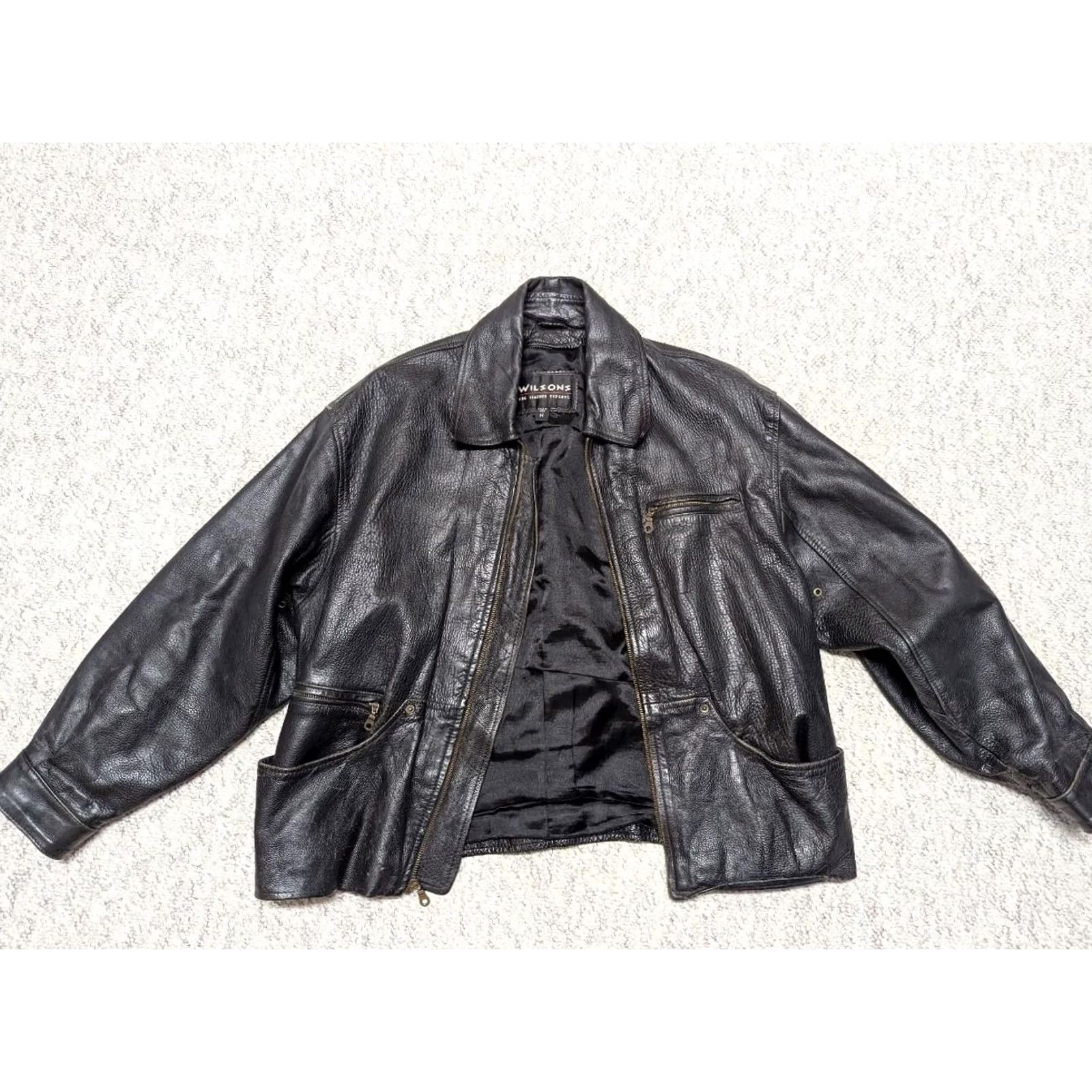 Vintage VINTAGE Wilsons Motorcycle Jacket - Leather, Black, M, Chest 42-44, Patina, 1990s, Mens Size US M / EU 48-50 / 2 - 3 Thumbnail
