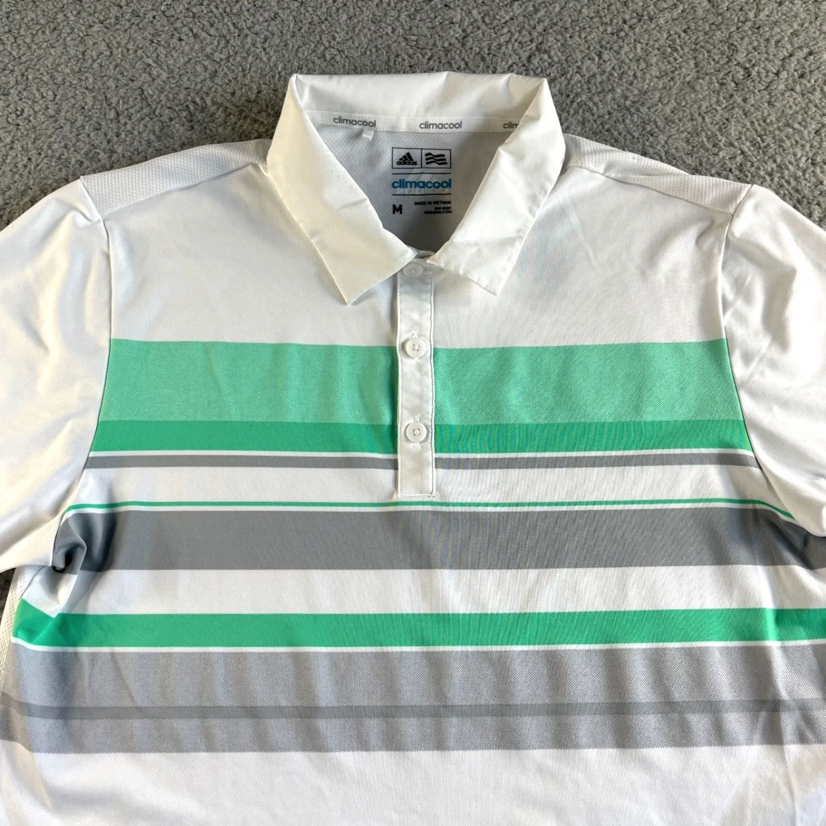 Adidas Adidas Polo Shirt Mens Medium White Gray Green Striped Climacool Golf Stretch Shirt Size US M / EU 48-50 / 2 - 4 Thumbnail