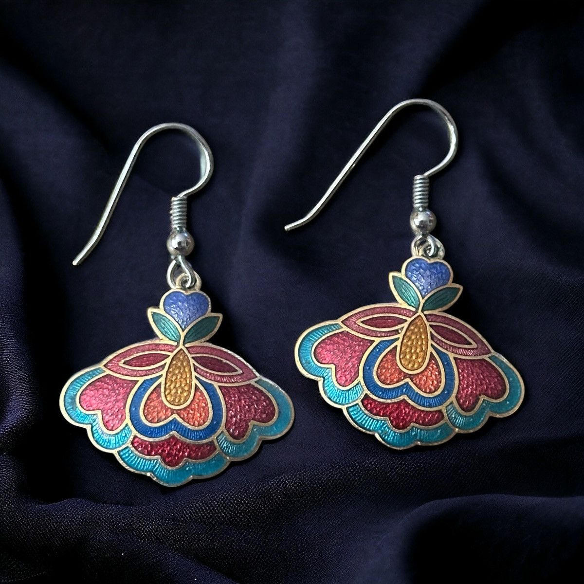 Vintage Vintage floral cloisonné dangle hook earrings Size ONE SIZE - 1 Thumbnail