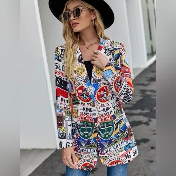 Other Retro Graphic Print Blazer Jacket Size M Multicolor Pop Art Size M / US 6-8 / IT 42-44 - 13 Thumbnail