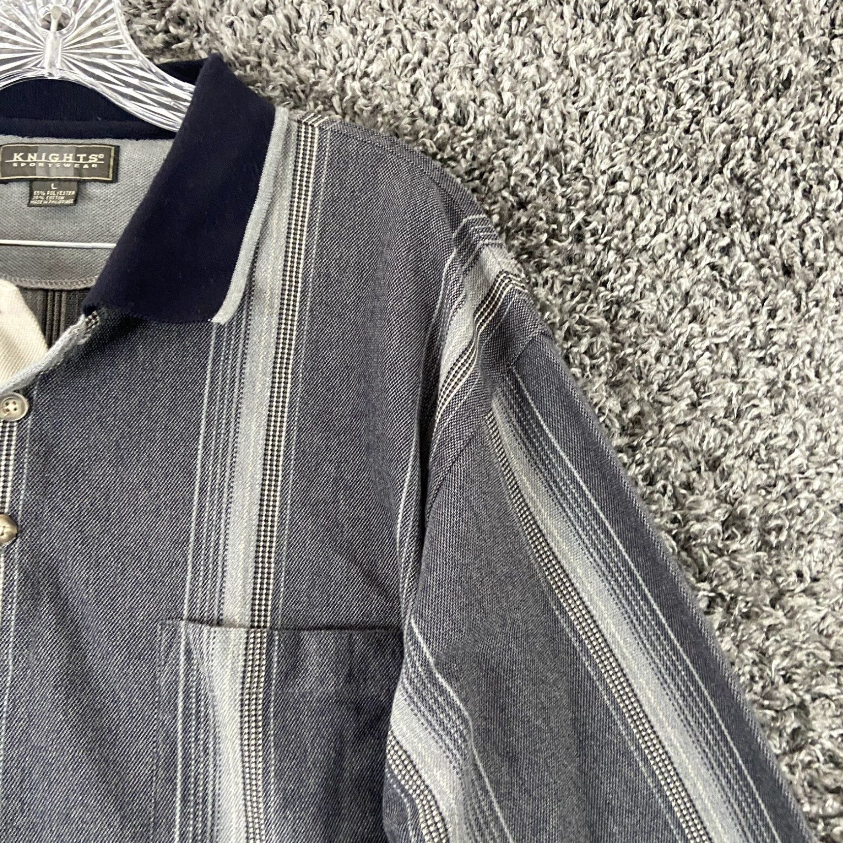 Vintage Knights Sportswear Shirt Men L Striped Gray White Long Sleeve Collared Button-Up Activewear Size US L / EU 52-54 / 3 - 3 Thumbnail
