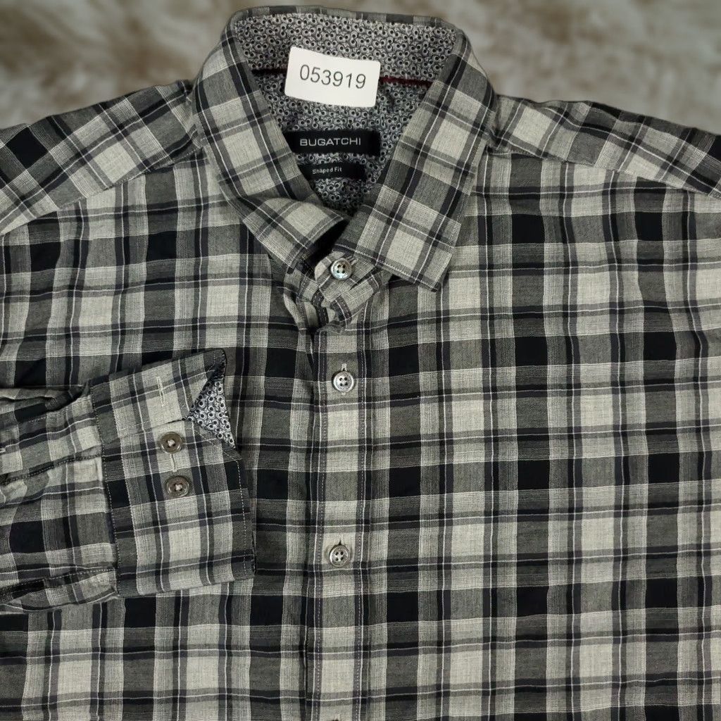 BUGATCHI Bugatchi Uomo Gray Plaid Button-Up Shirt Men's Large Long Sleeve Regular Fit Size US L / EU 52-54 / 3 - 1 Thumbnail