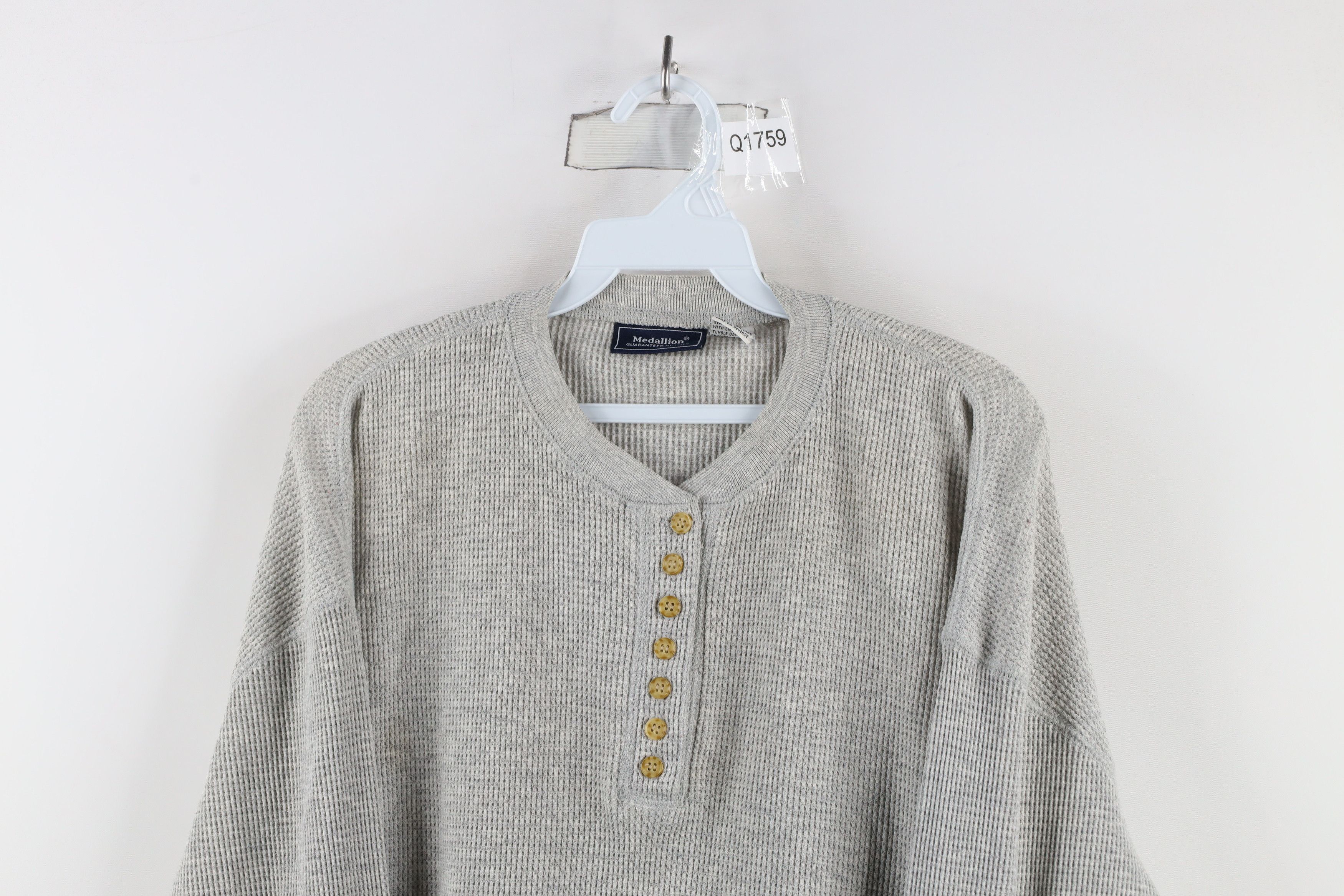Vintage Vintage 90s Streetwear Thermal Waffle Knit Henley T-Shirt Size L / US 10 / IT 46 - 2 Thumbnail