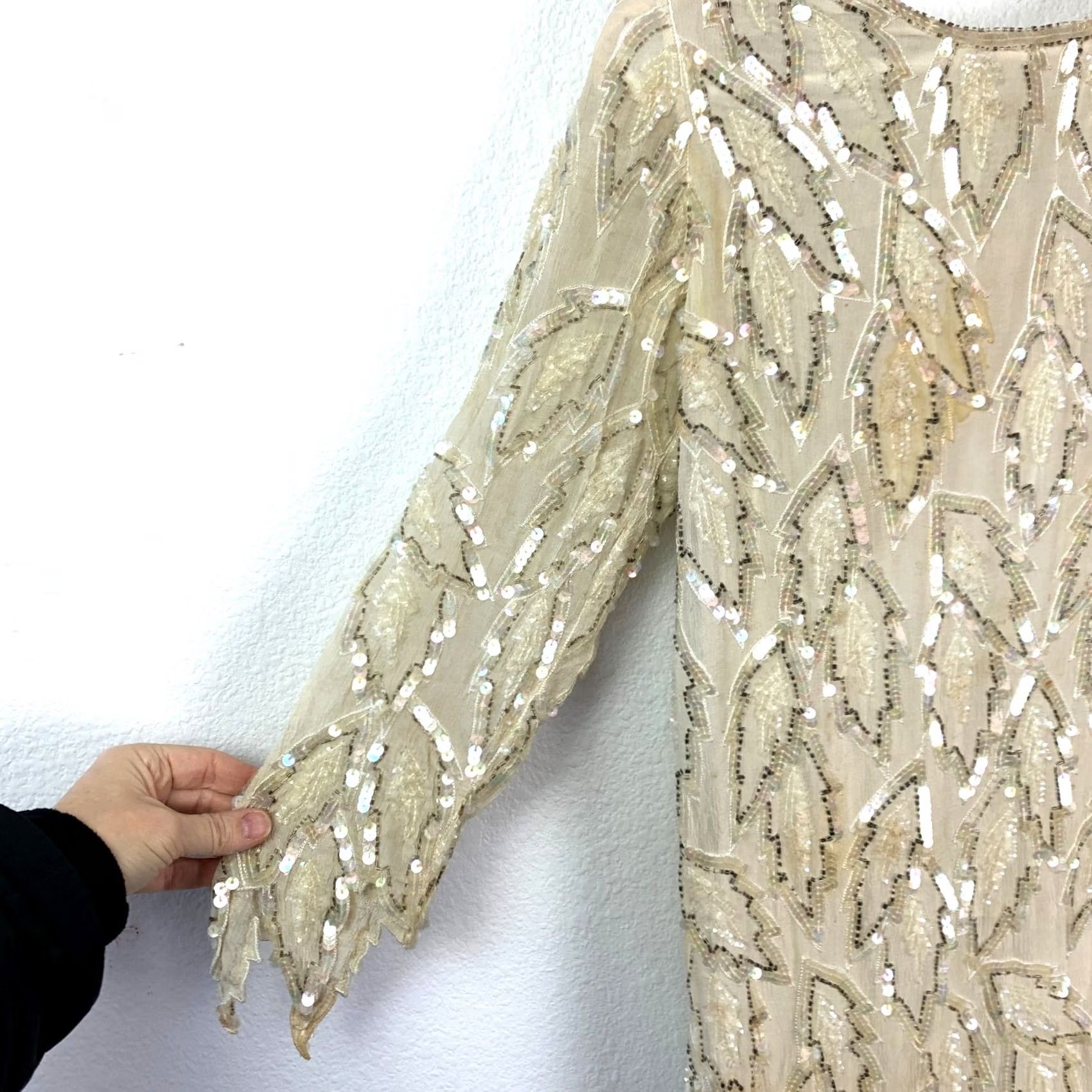 I. Magnin VINTAGE I. Magnin Silk Sequins Beaded Flapper Dress Small STAINS Shifty Look: Flapper 1960s Ivory Womens Size S / US 4 / IT 40 - 3 Thumbnail