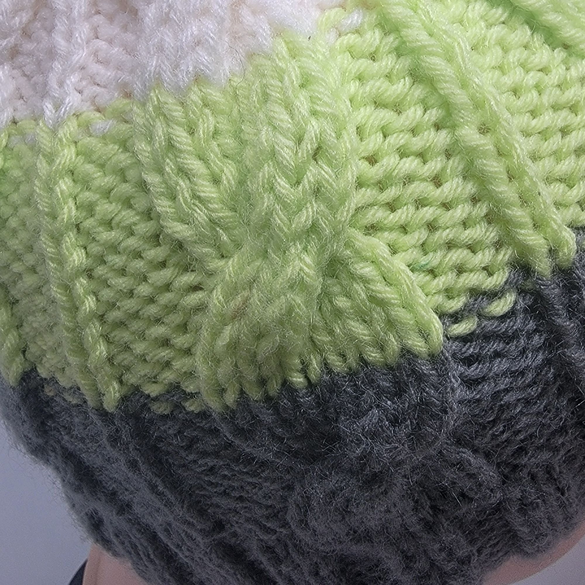 Other ⭐Adult Unisex Handmade Pom Beanie Cable Knit Color Block Gre Size ONE SIZE - 7 Thumbnail
