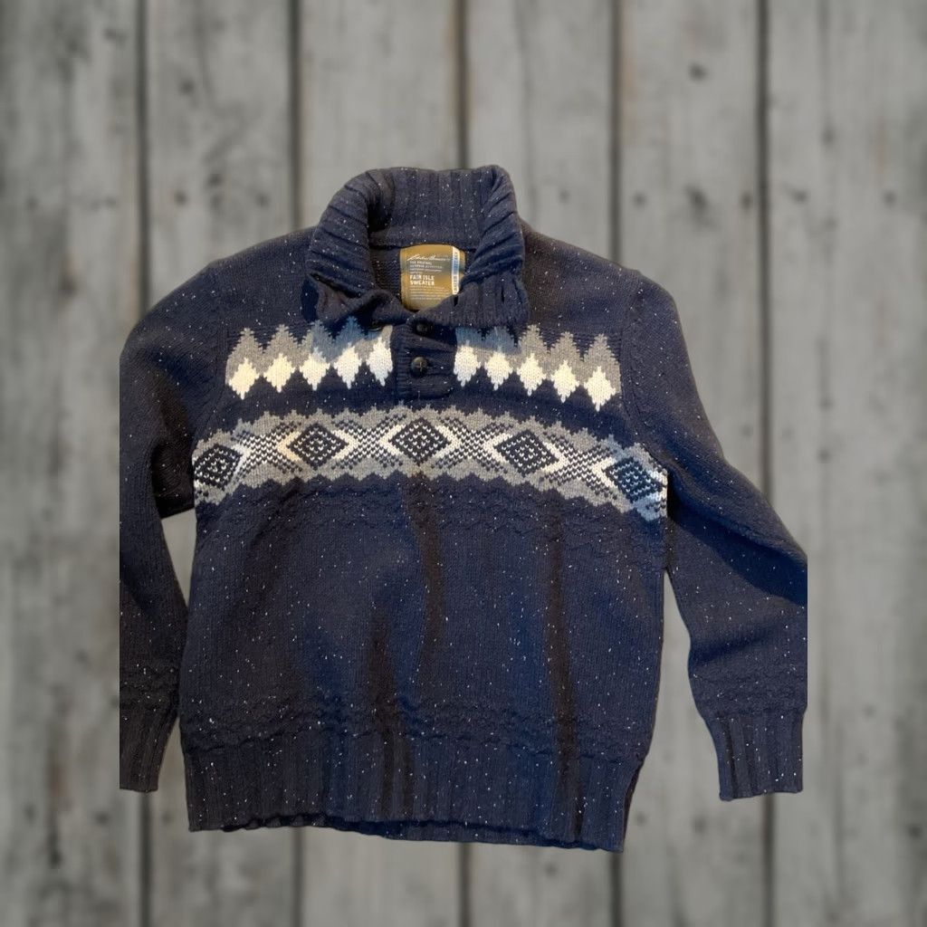 VINTAGE Eddie Bauer Heritage Wool Nordic Sweater Men L Navy XL Dresswear / Casual / Holiday / Fair Isle Pullover - Chest 48 Length 29 Sleeve 27