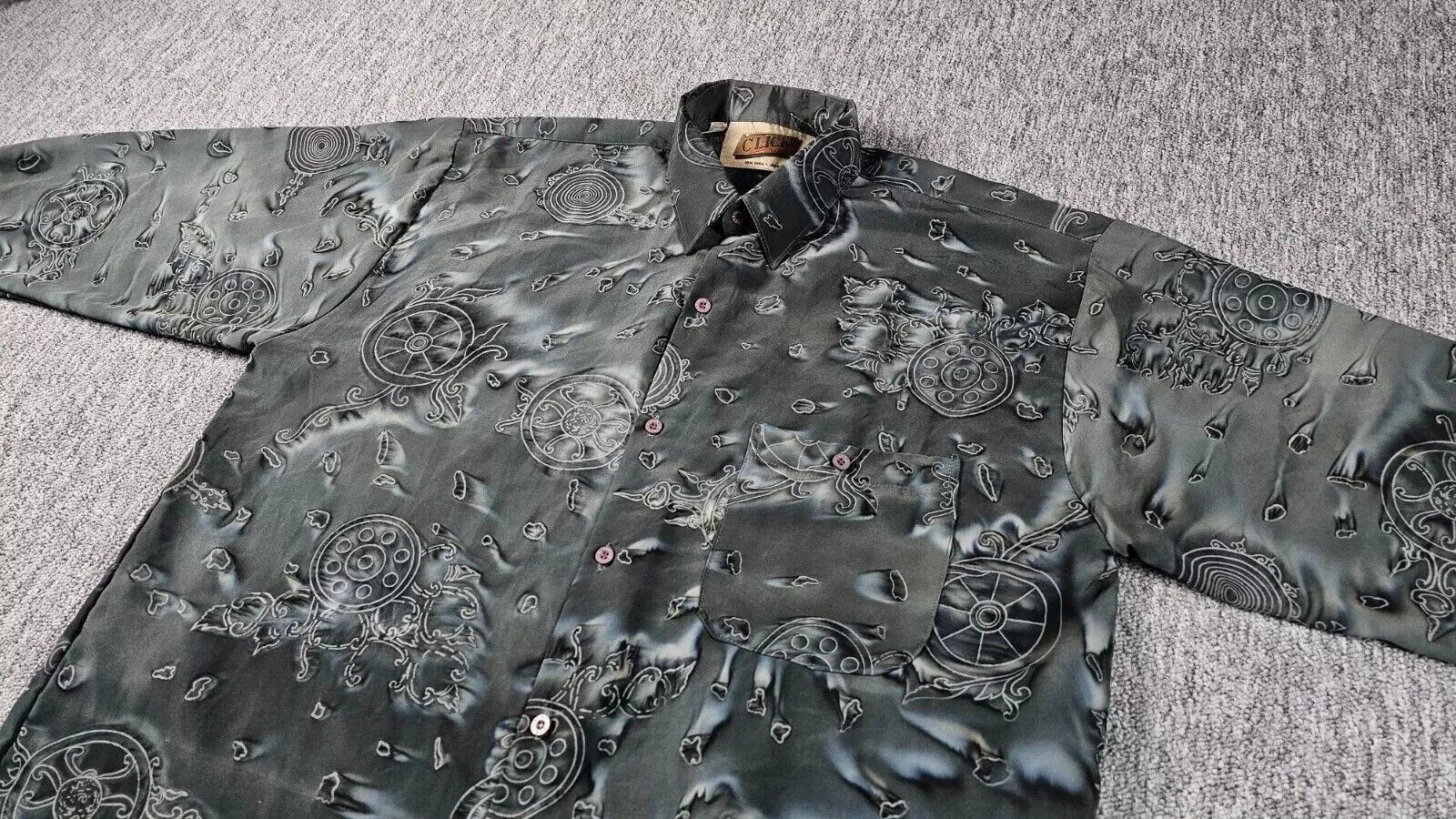 Other Vintage 90s Abstract Medallion Print 100% Silk Shirt Green L Size US L / EU 52-54 / 3 - 2 Thumbnail
