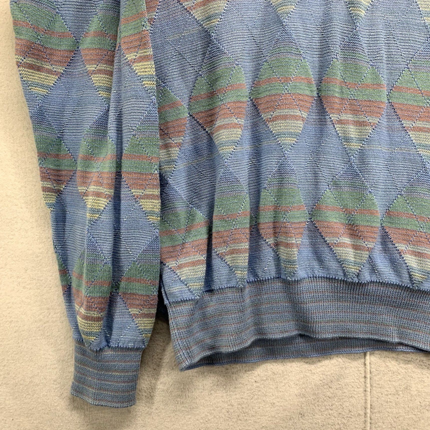 Talbots VINTAGE Talbots Argyle Sweater Men's M Blue 100% Pima Cotton Pullover Long Sleeve 80s 90s Golf Mens Size US M / EU 48-50 / 2 - 6 Thumbnail
