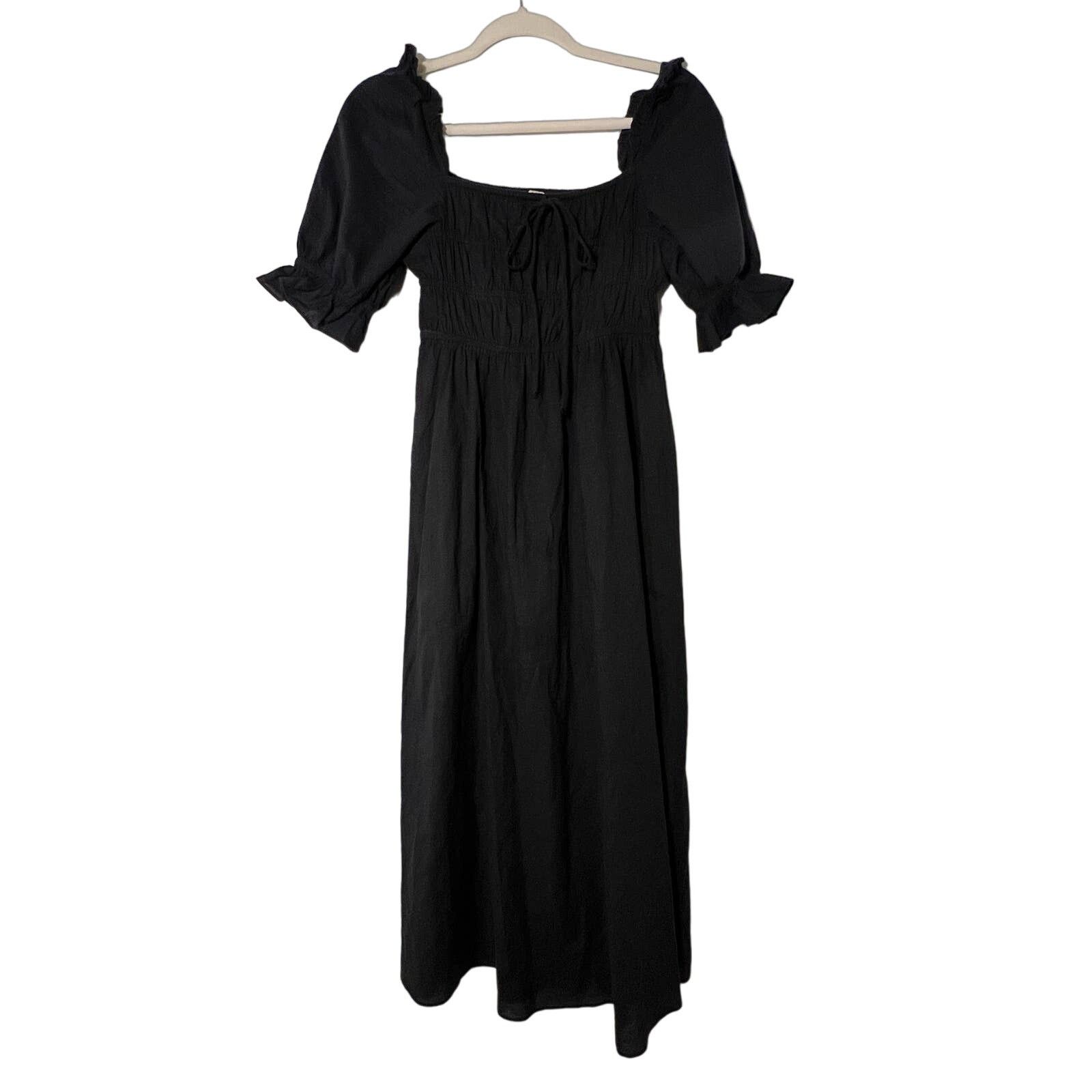 The Unbranded Brand Playa Lucila Black Puff Sleeve Cotton Midi Dress Sz S Size S / US 4 / IT 40 - 1 Thumbnail
