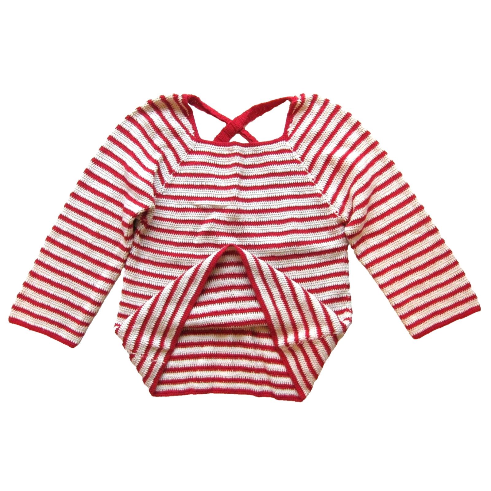 Vintage Lauren Moffatt Anthropologie Red White Stripe Cotton Knit 3/4 Sleeve Sweater Med Size M / US 6-8 / IT 42-44 - 5 Thumbnail
