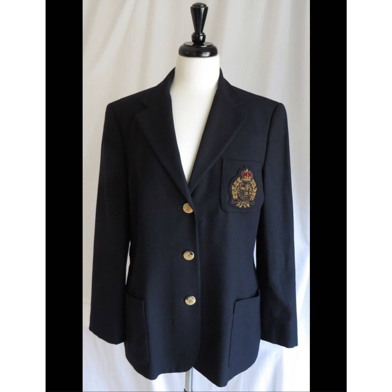 image of Lauren Ralph Lauren Ralph Laurent Wool Royal Crest Blazer Jacket Single Breasted in Blue, Women's (