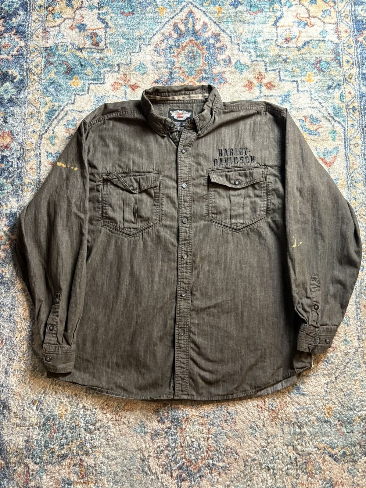 Harley Davidson Vintage Harley Davidson Spellout Logo Button-up Shirt Size US XL / EU 56 / 4 - 1 Thumbnail