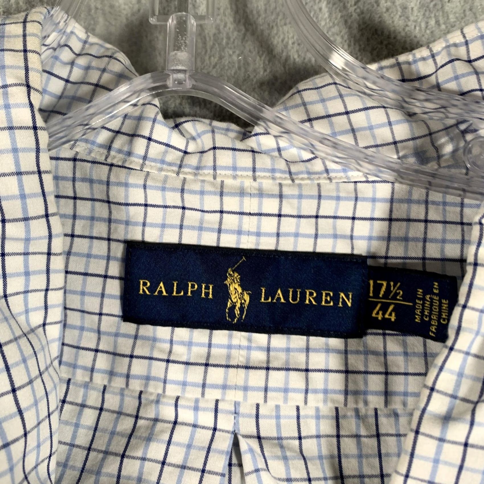 Ralph Lauren Ralph Lauren Shirt Mens 17.5 44 White Blue Check Button Down Dress Shirt Size 48R - 5 Thumbnail