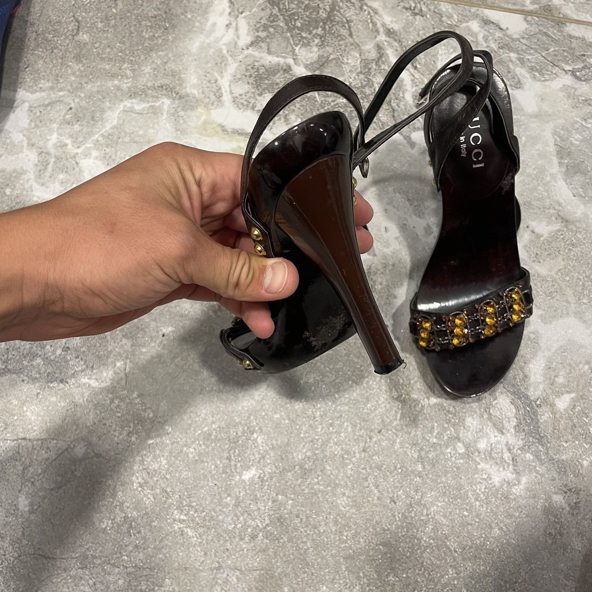 Vintage Vintage Gucci brown tree Heels sandals platform Size US 6 / IT 36 - 7 Thumbnail