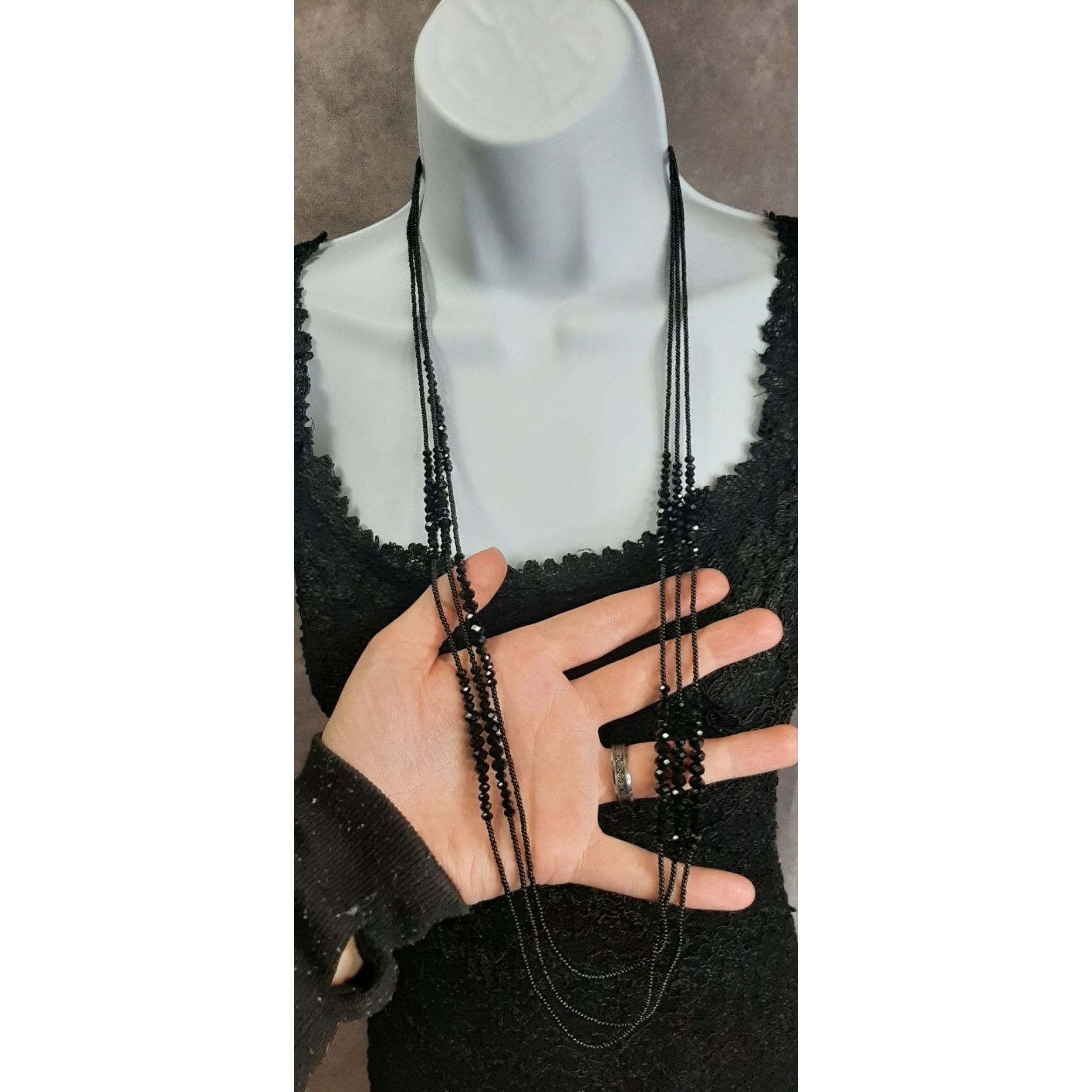 Other Glam Goth Black Multi-Strand Beaded Necklace With Faceted Be Size ONE SIZE - 2 Thumbnail