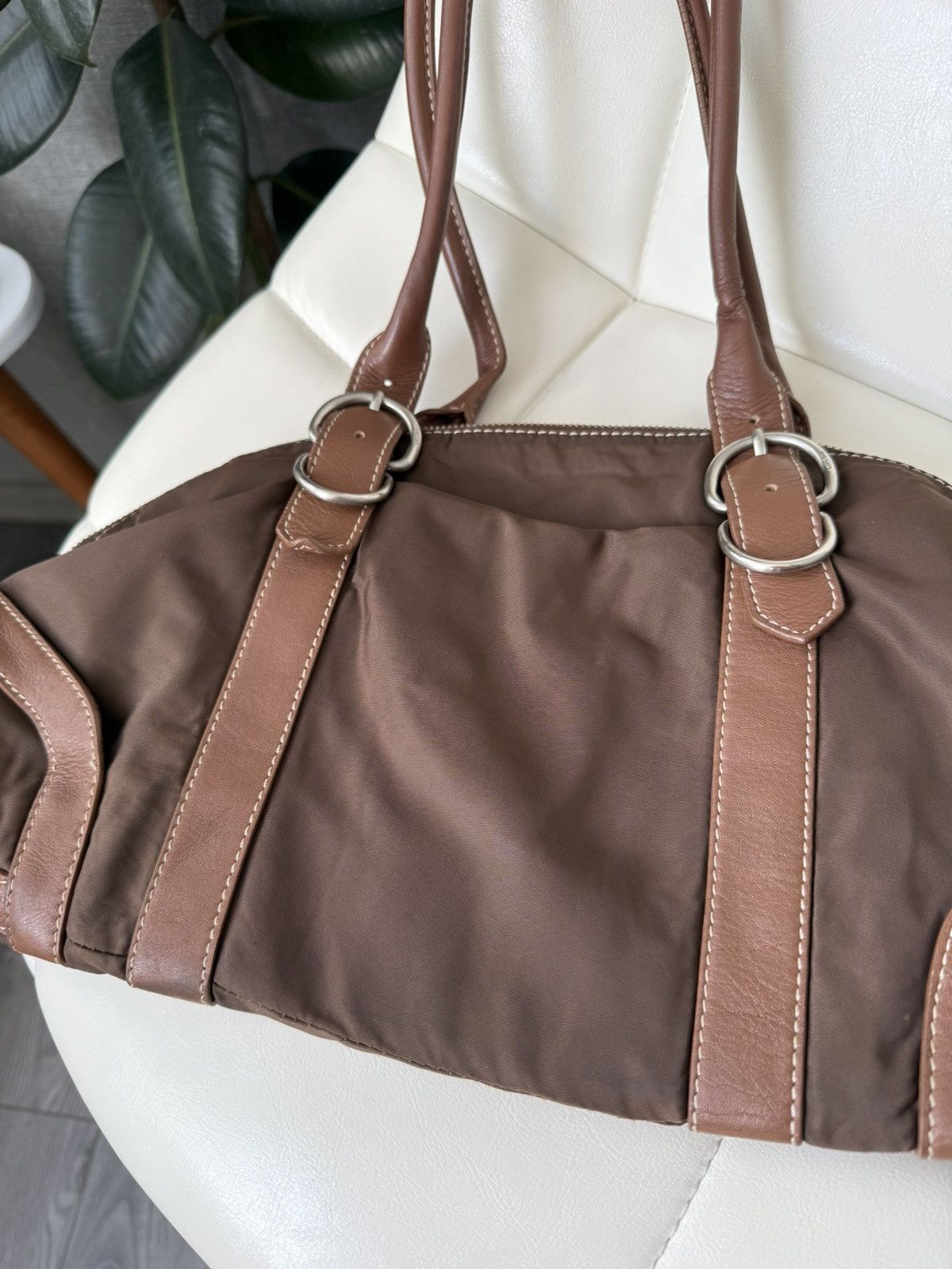 Prada Vintage 00s Prada Triangle Logo Nylon & Leather Brown Bag Size ONE SIZE - 18 Thumbnail