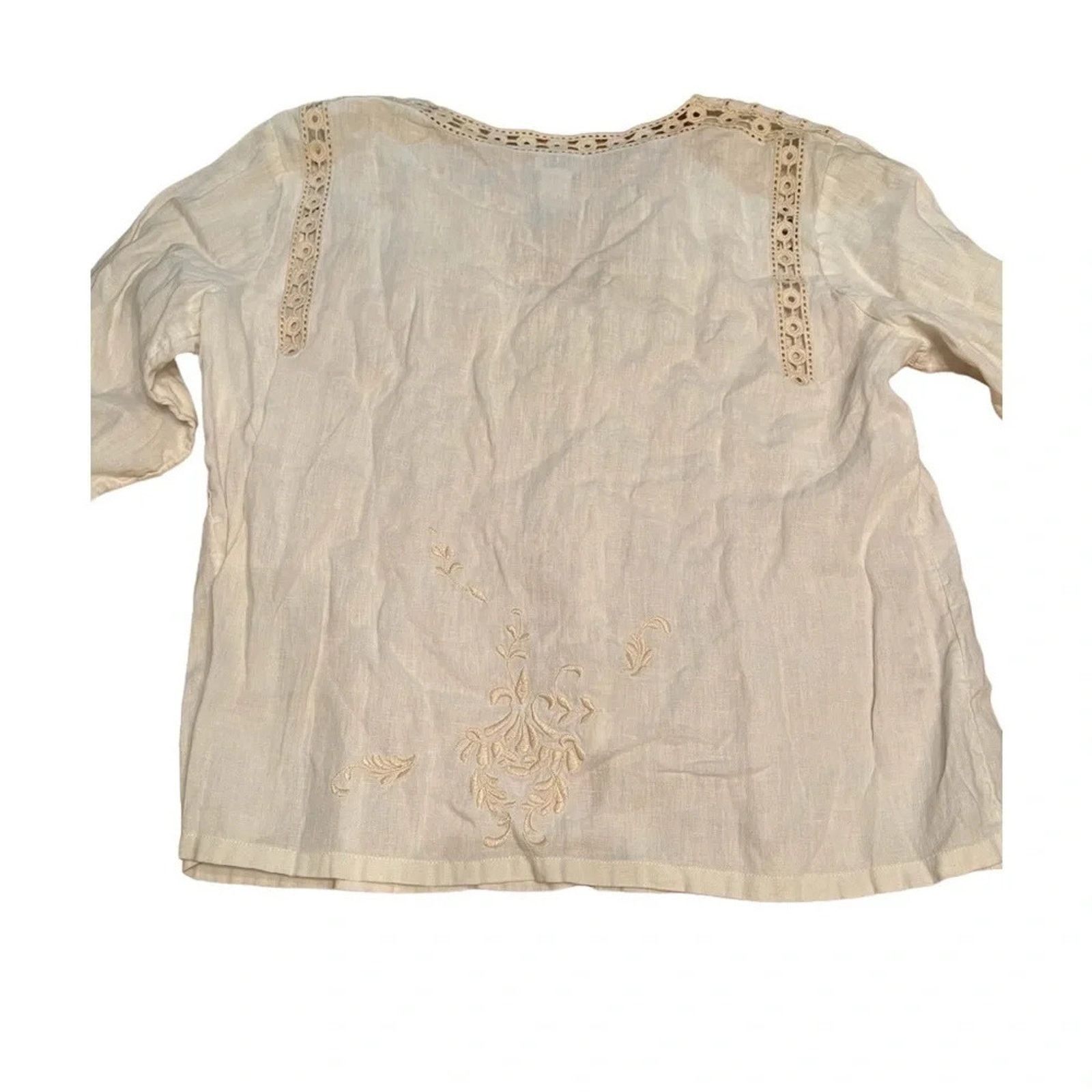 J. Jill J Jill 100% linen, long sleeved embroidered blouse, size Med Size M / US 6-8 / IT 42-44 - 2 Thumbnail