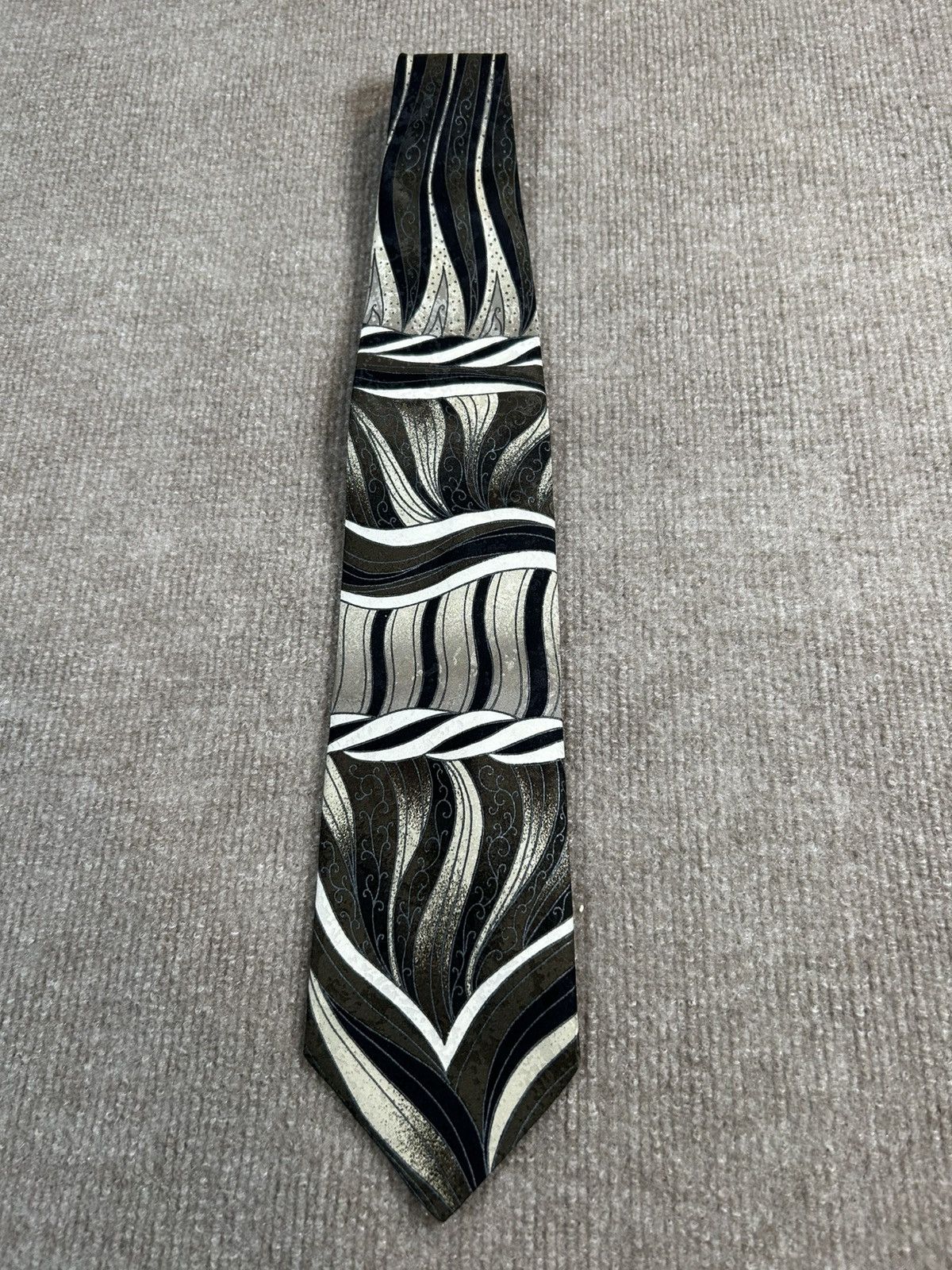 Fratelli Rossetti Fratelli Italy Tie 100% Silk Hand Made Black Cream Silv 0094 Size ONE SIZE - 2 Thumbnail