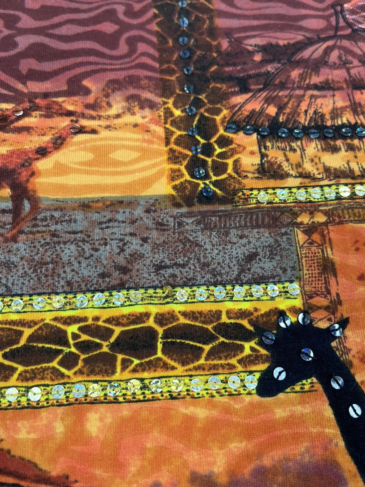 Japanese Brand Vintage 90s African Safari Giraffe Sunset Beaded Top Size M / US 6-8 / IT 42-44 - 6 Thumbnail