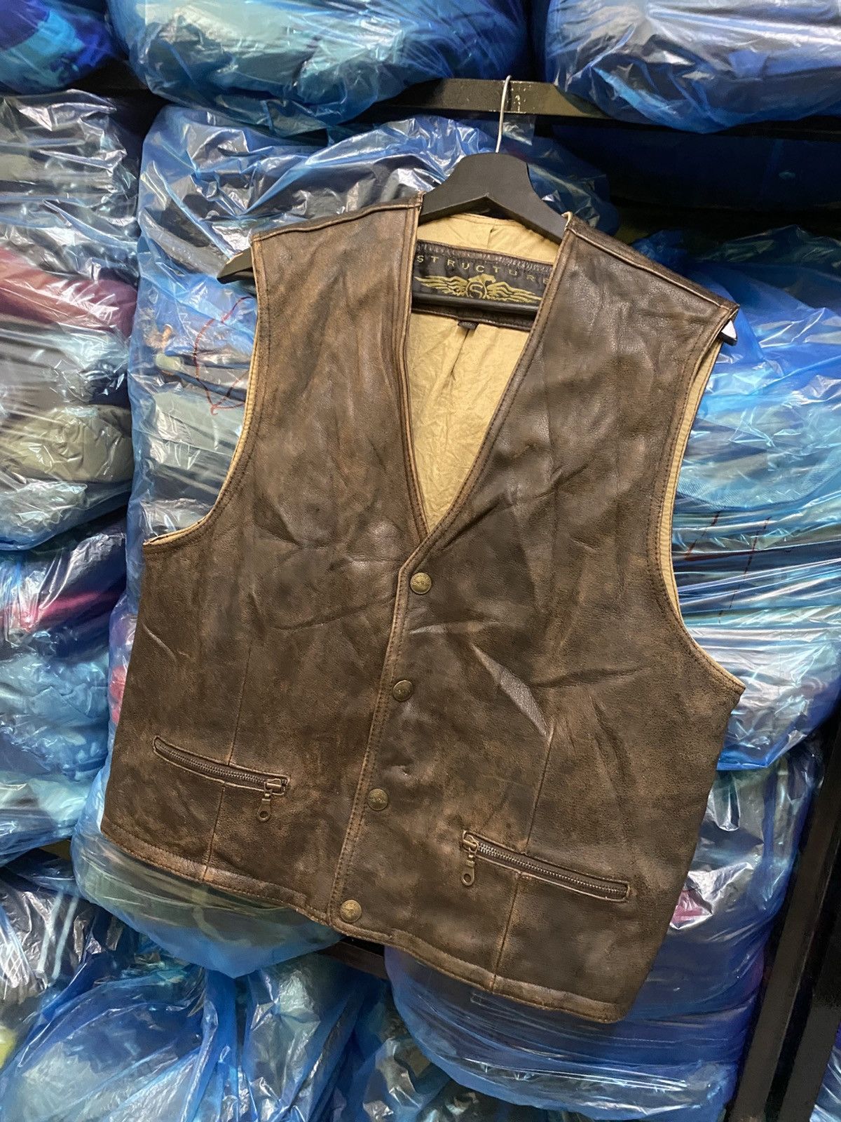 Structure Vintage Structure Leather Vest XL Brown Genuine Leather Size US XL / EU 56 / 4 - 2 Thumbnail