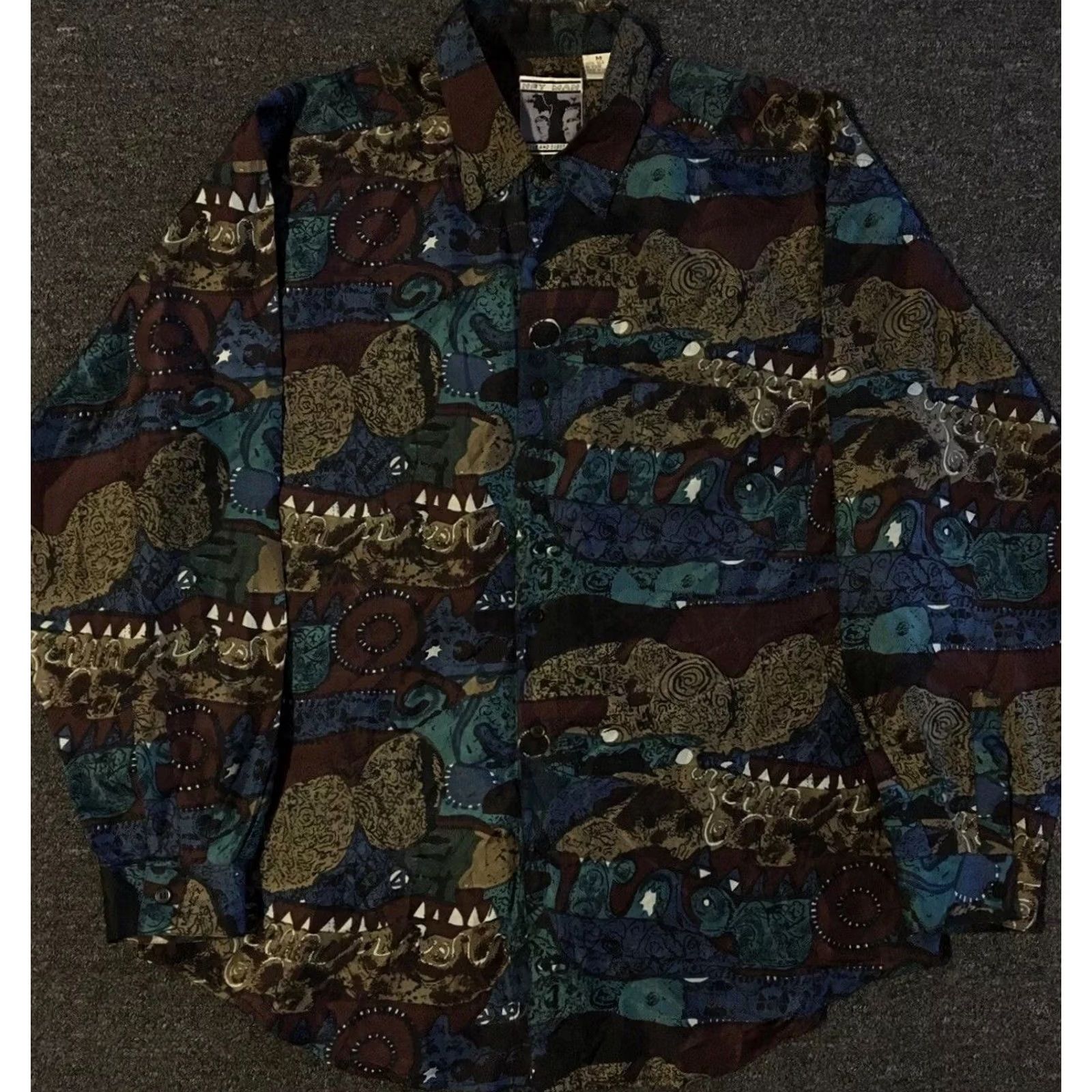 Vintage VINTAGE 90s Abstract Art AOP Button Up Shirt M Grunge Vaporwave Surf Skate Aztec OP Shirt Mens Brown Silk Short Sleeve Size US M / EU 48-50 / 2 - 2 Thumbnail