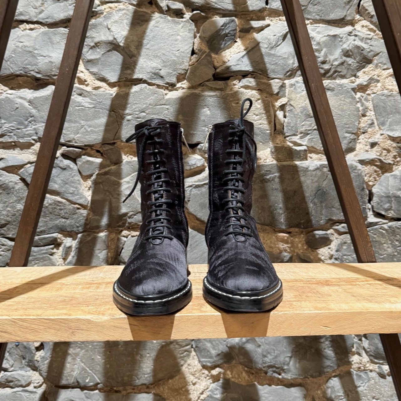 The Row The Row Charcoal Silk Wool Fara Distressed Combat Boots Size US 5.5 / IT 35.5 - 3 Thumbnail