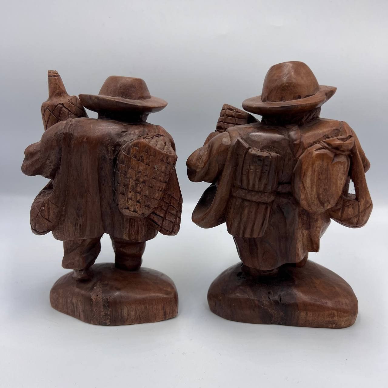 Handmade Two Vintage Wooden Figure Travelers Men Hand Carved Folk Art Size ONE SIZE - 5 Thumbnail