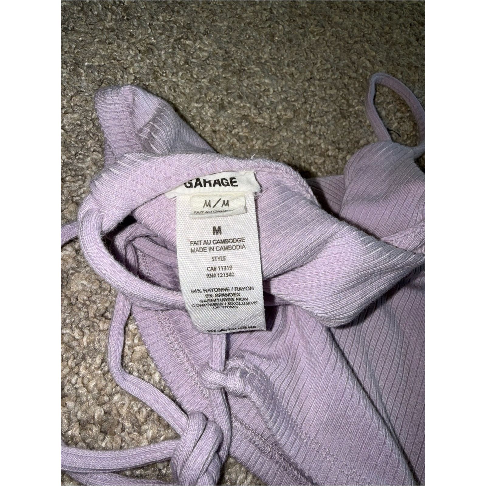 Garage Garage - Ribbed Tie Back Cami Crop Top - M, Lavender Size M / US 6-8 / IT 42-44 - 3 Thumbnail