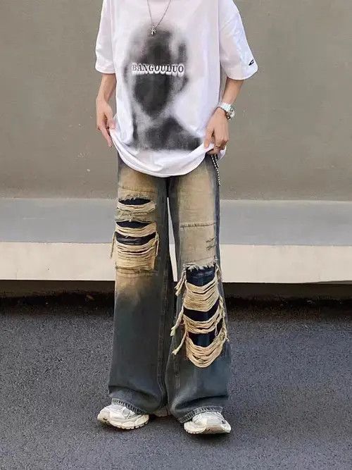 VIBE Retro ripped distressed draped jeans Size US 32 / EU 48 - 2 Thumbnail