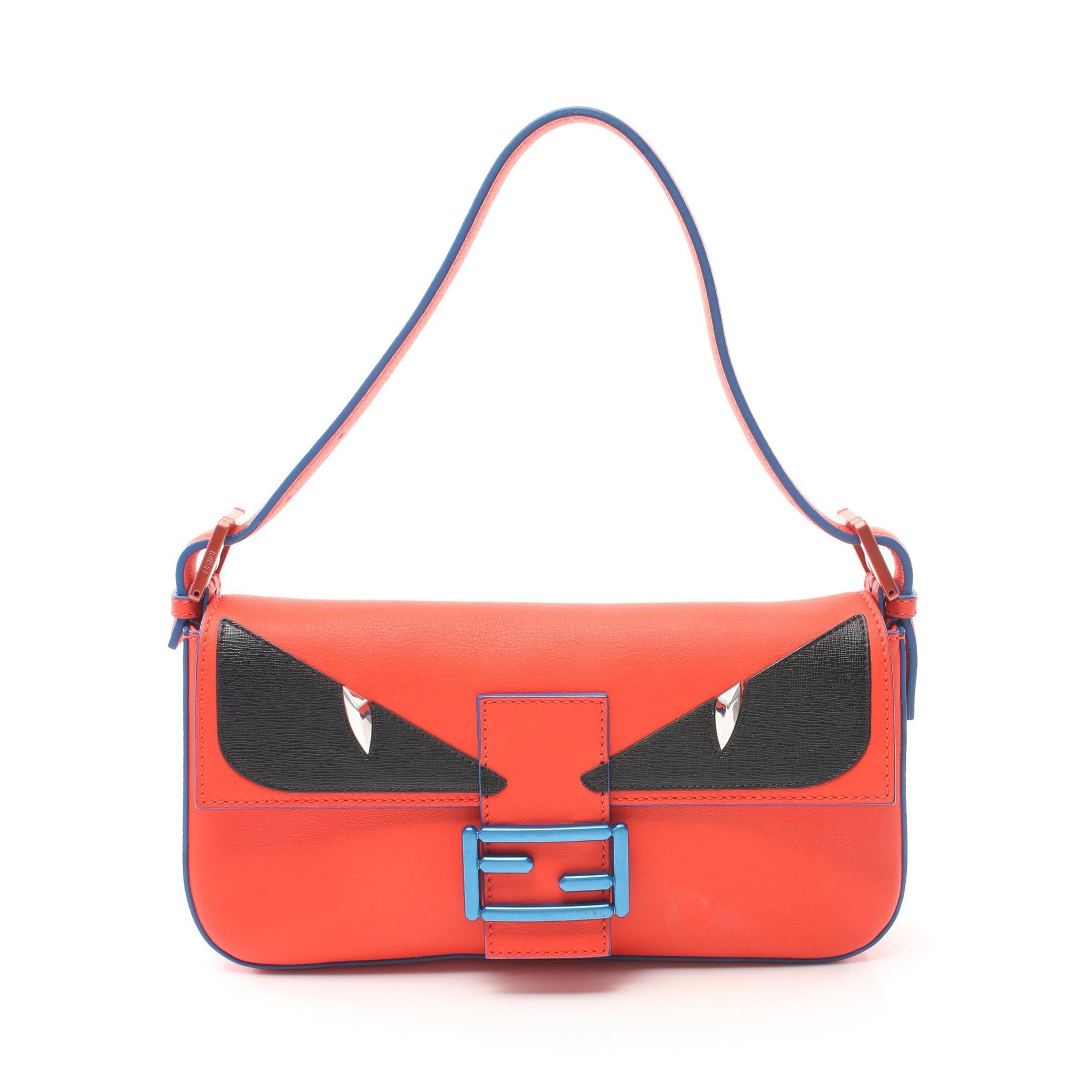 Fendi Fendi Monster Bucket Handbag Leather Orange Red Black Size ONE SIZE - 1 Thumbnail