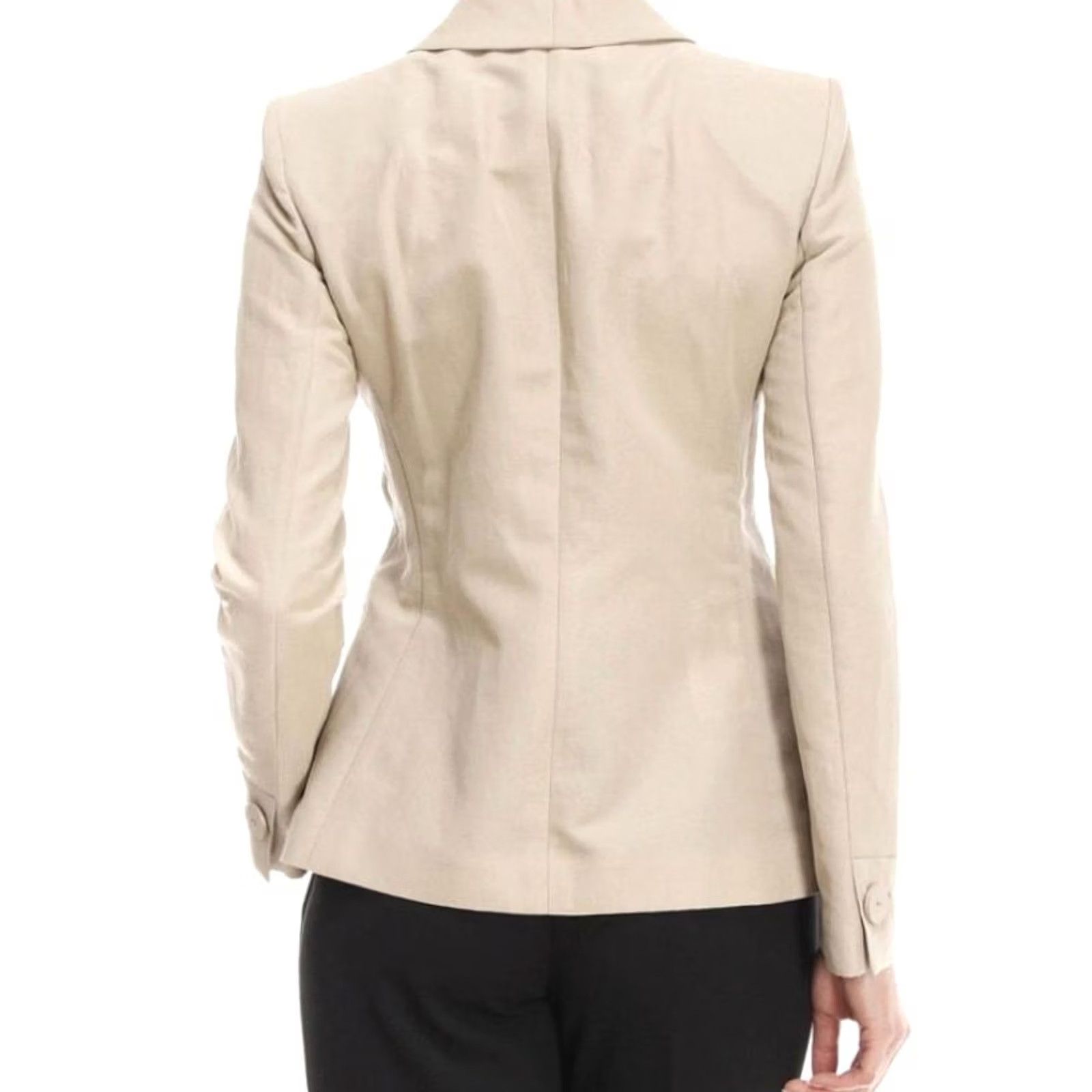 Giorgio Armani Giorgio Armani Blazer Women Knit Linen Beige One-Button Notch Lapel Single-Breasted Linen Blend Designer Jacket Blazer 42 67 cm Length Size M / US 6-8 / IT 42-44 - 4 Thumbnail