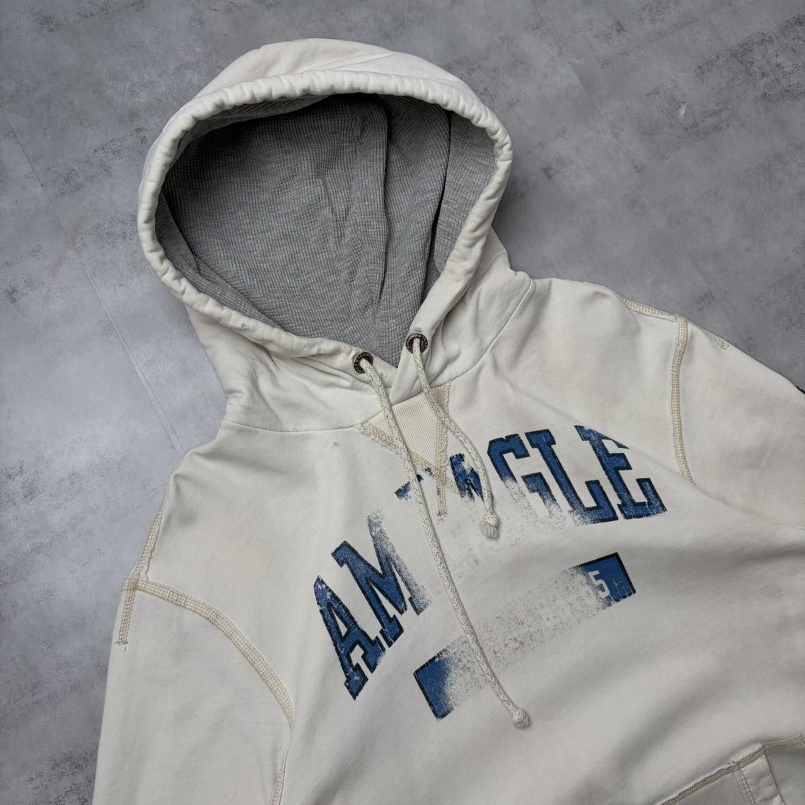 American Eagle Outfitters Y2K White Amercan Eagle Grunge Distressed Thermal Hoodie Size US L / EU 52-54 / 3 - 4 Thumbnail