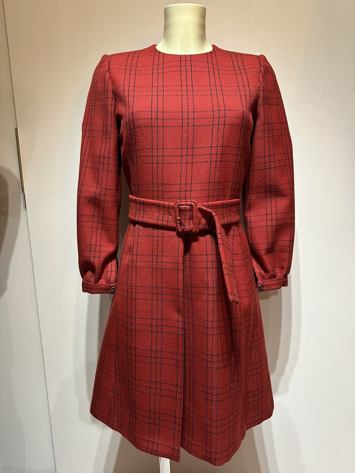 Dior Christian Dior Red Plaid Wool Dress Size S / US 4 / IT 40 - 1 Thumbnail